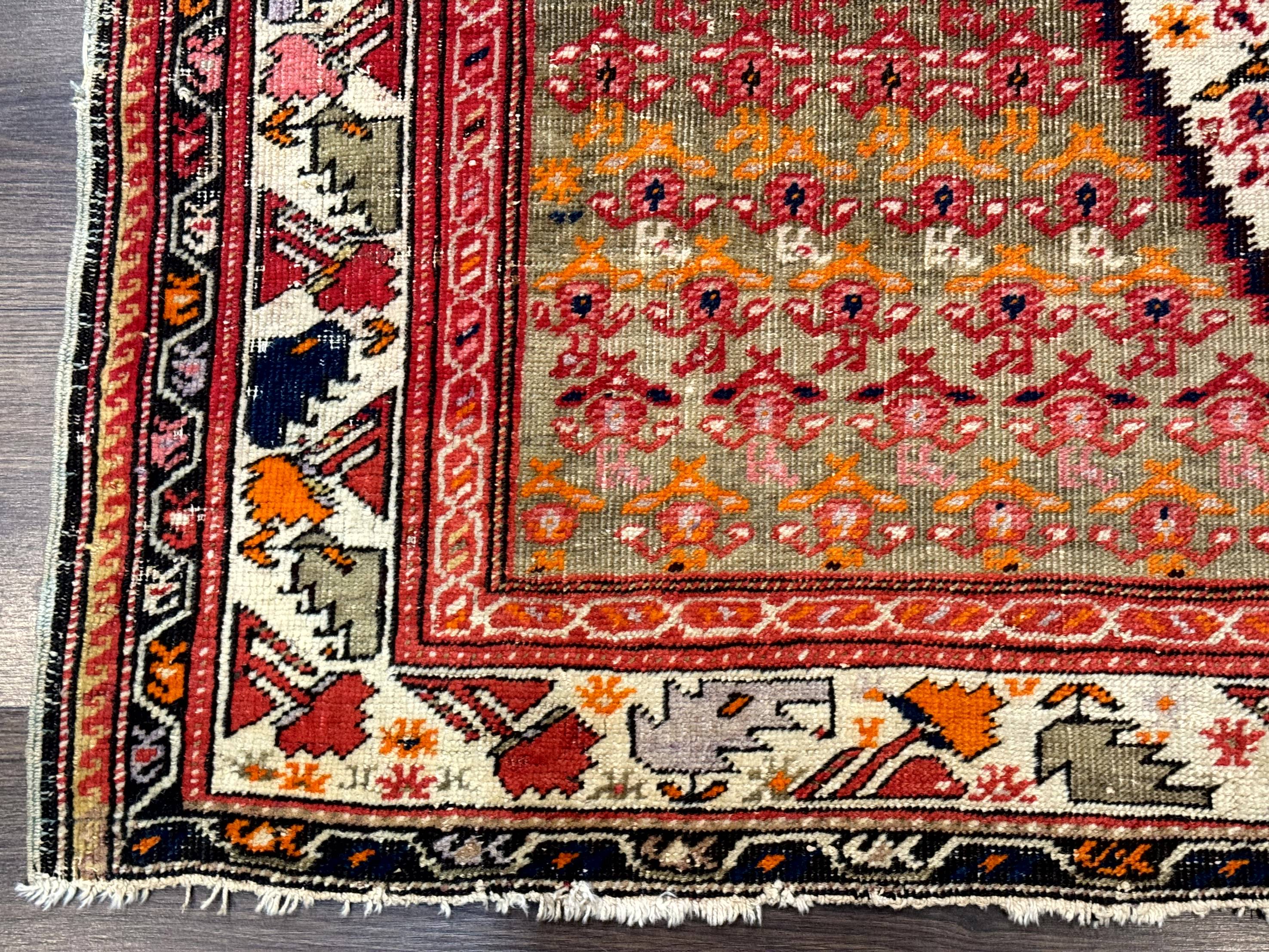 Antique Persian Malayer Rug 4x7, Tribal Senneh Carpet, Geometric, Diamond Design - Image 8