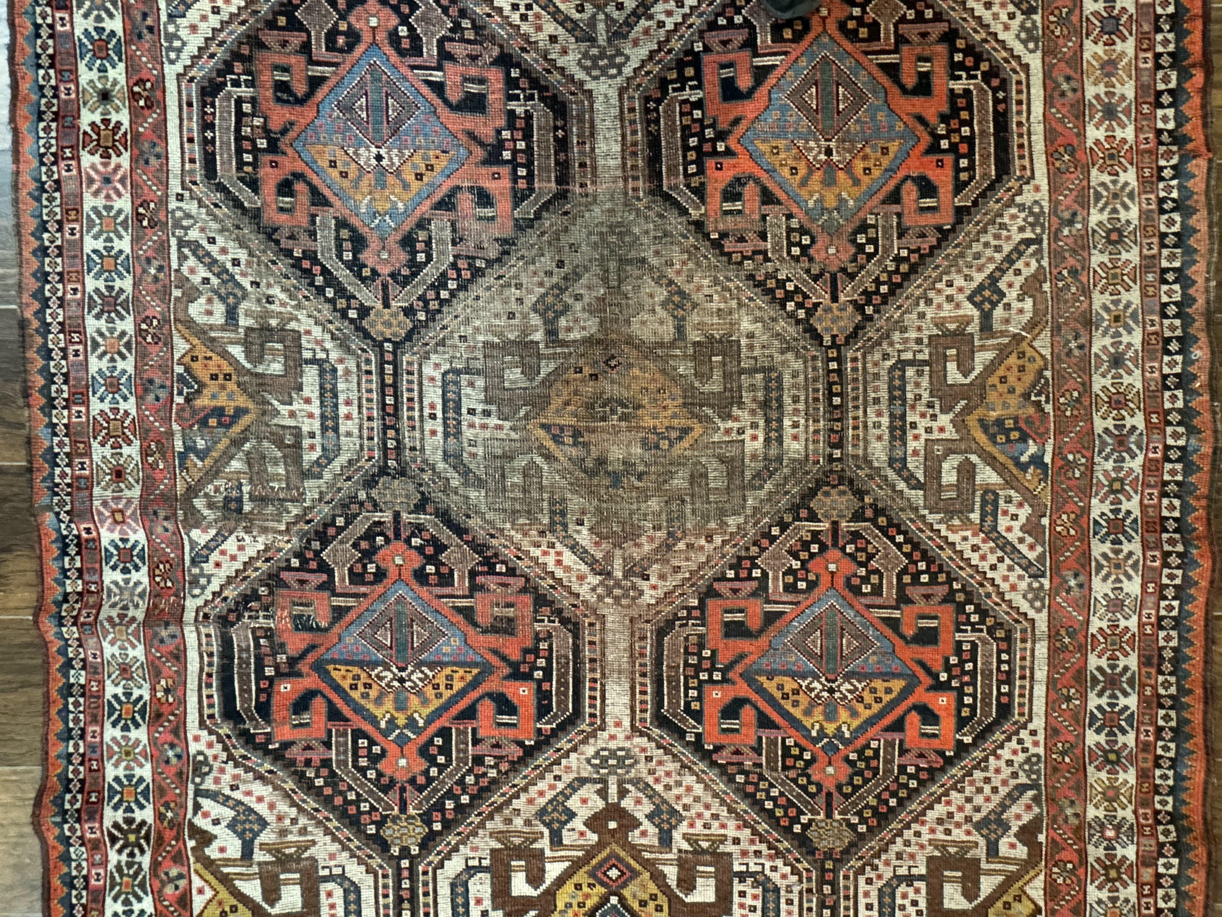 Antique Persian Qashqai Rug 5x8, Persian Tribal Rug, Khamseh Rug - Image 4
