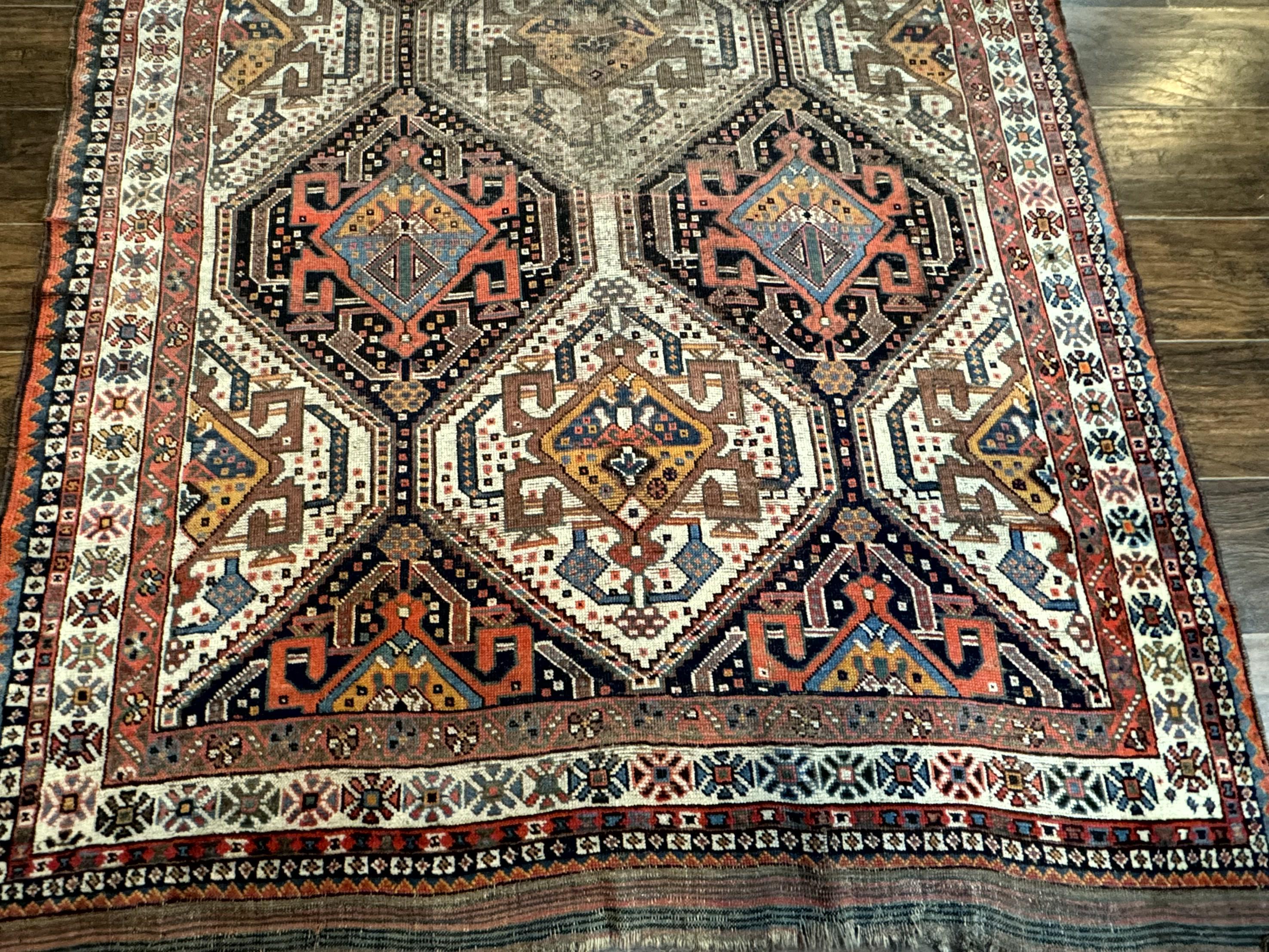 Antique Persian Qashqai Rug 5x8, Persian Tribal Rug, Khamseh Rug - Image 5