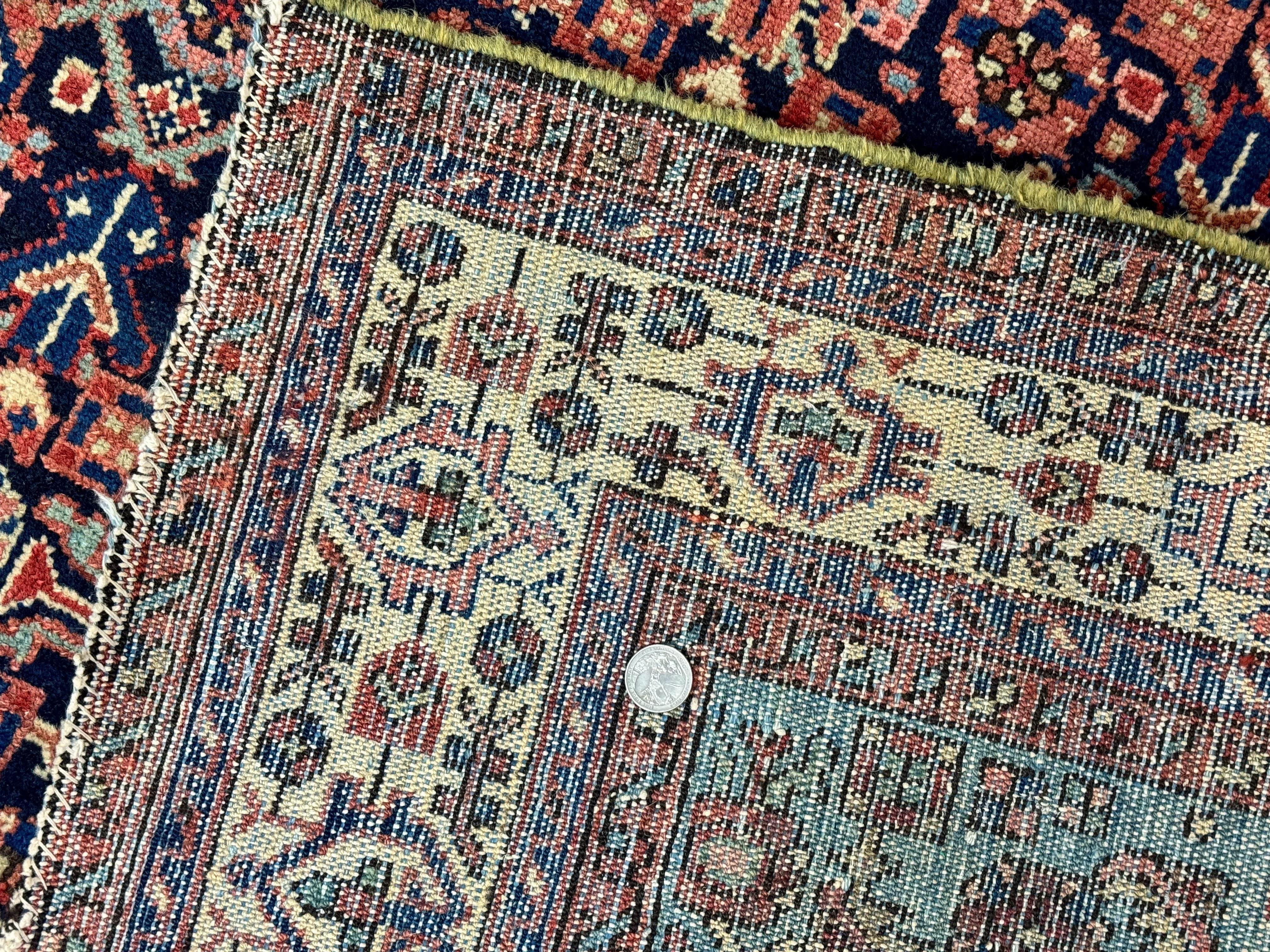 Antique Persian Rug 5 x 6.7, Navy Blue & Ivory, Handmade Persian Wool Carpet, Hamadan Angelas Rug - Image 10