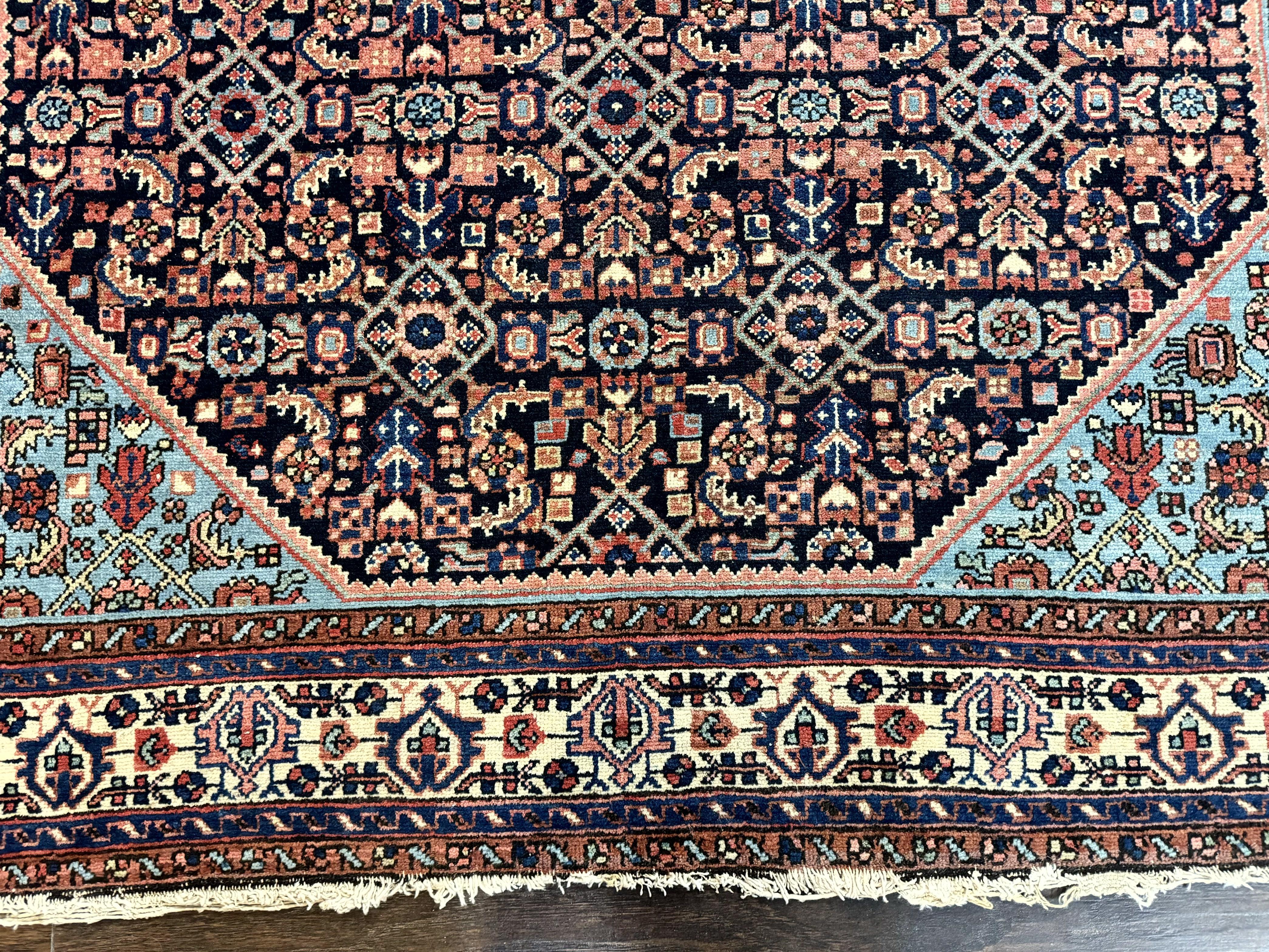 Antique Persian Rug 5 x 6.7, Navy Blue & Ivory, Handmade Persian Wool Carpet, Hamadan Angelas Rug - Image 5