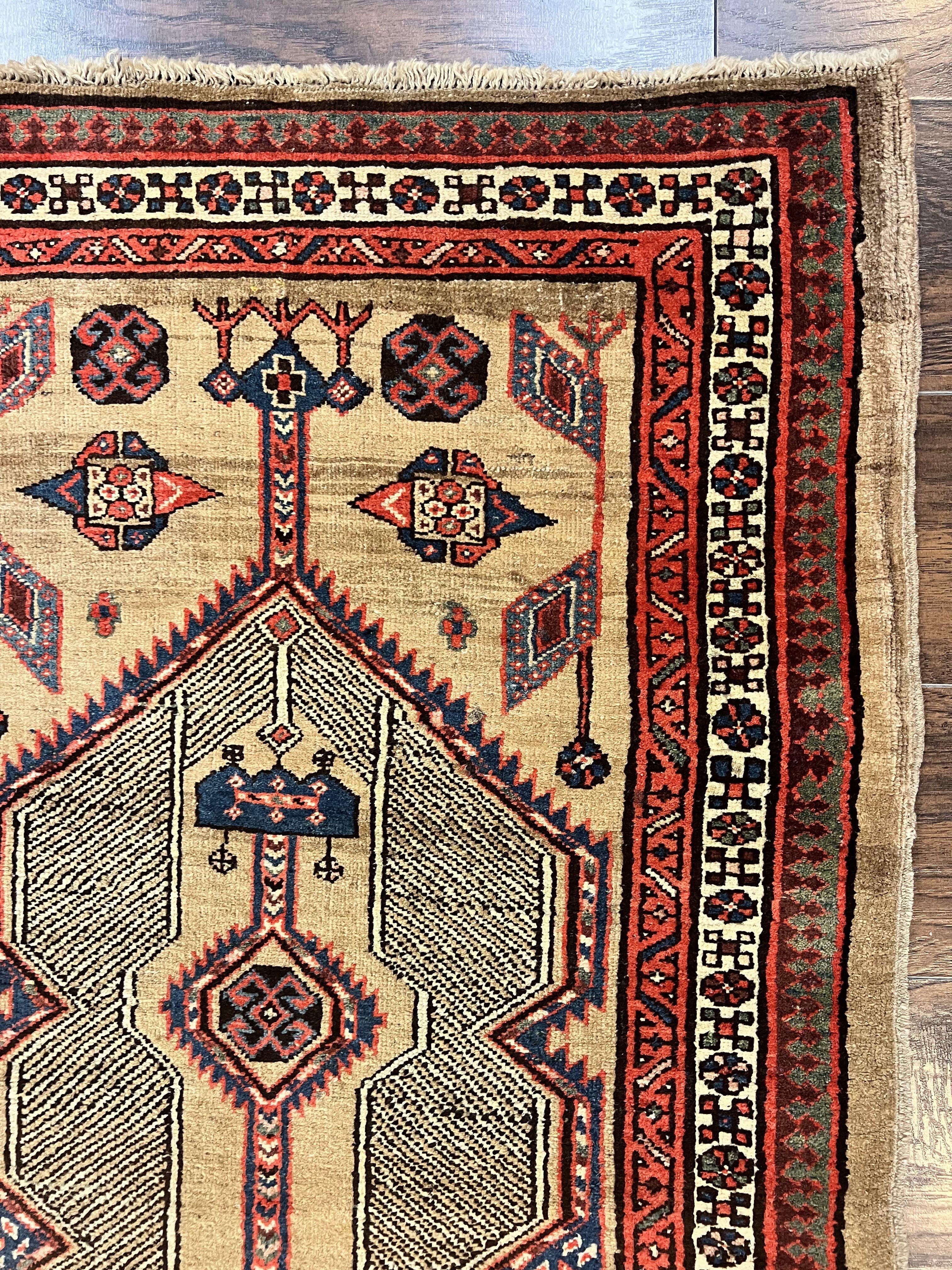 Antique Persian Runner 3 x 7, Camel Hair Runner 3x7 ft, Handmade Hallway Rug, Geometric Design, Tribal Rug, Persian Sarab Rug 3x7 - Image 7