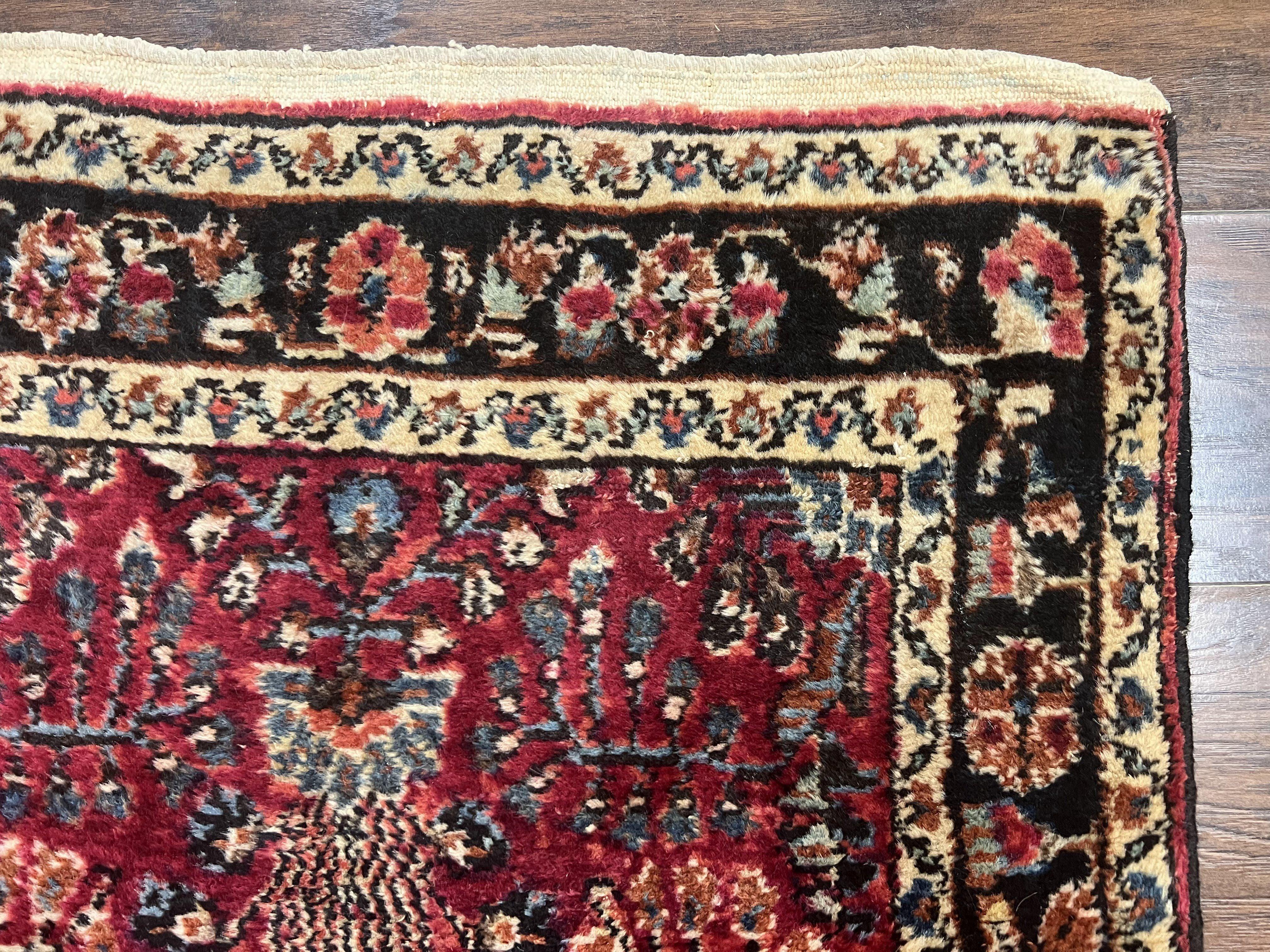 Antique Persian Runner Rug 2.9 x 17, Rare Sarouk Runner, Handmade Wool Rug for Hallway, Red, Floral - Image 7