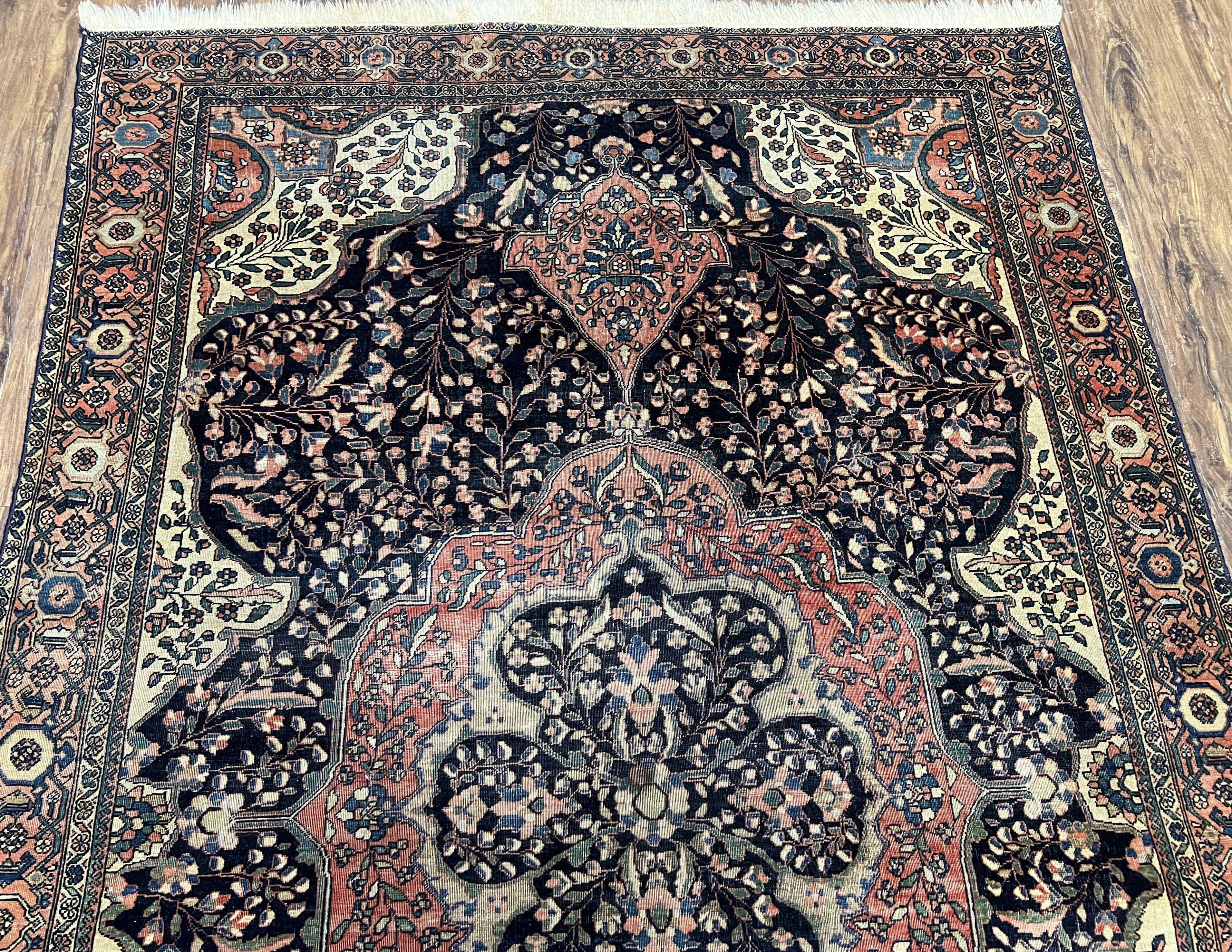 Antique Persian Sarouk Farahan Rug 4x7, Collectible Persian Carpet - Image 3