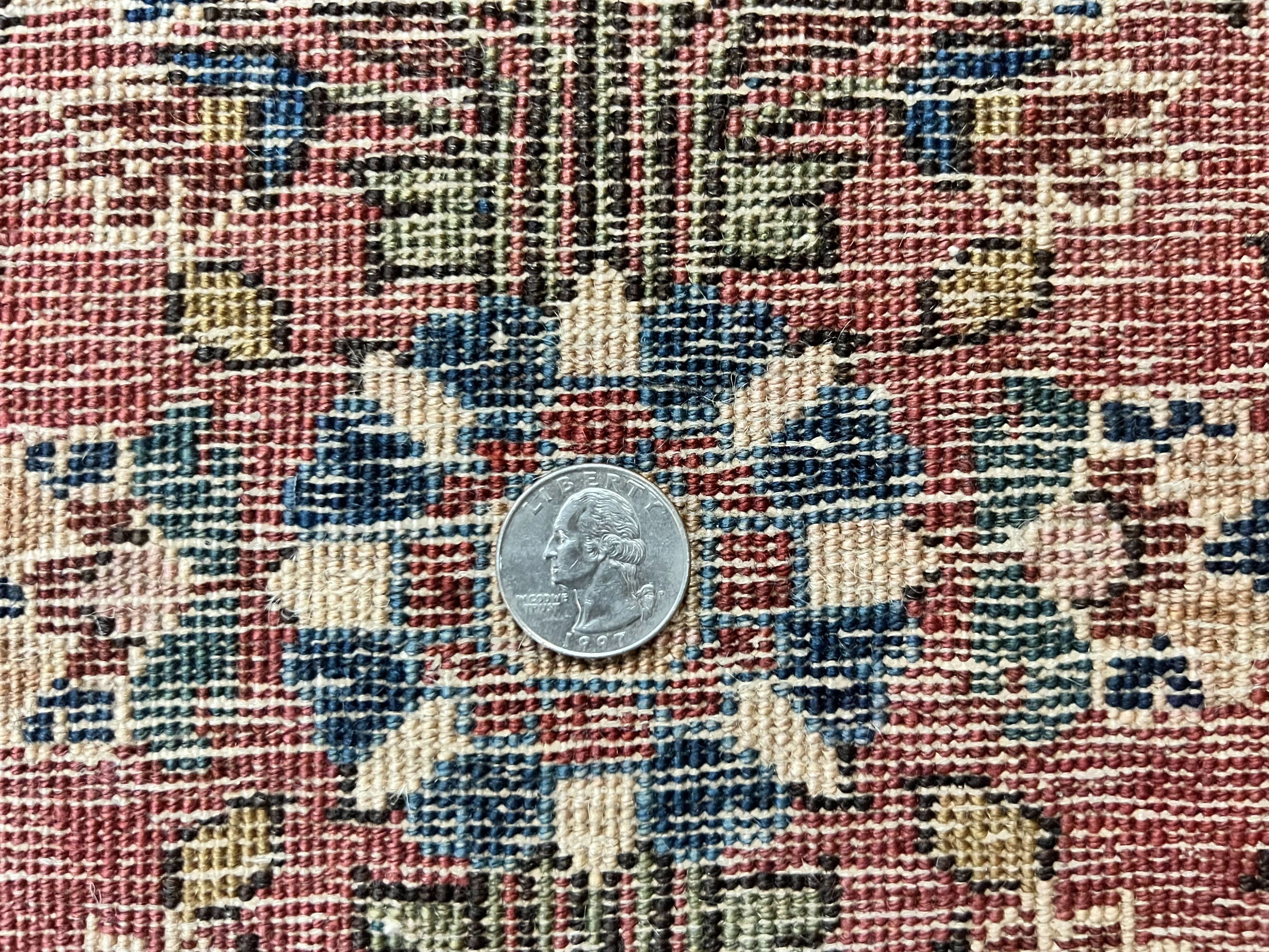 Antique Persian Sarouk Rug 2 x 2.5, Small Sarouk Carpet, Red Floral 1920s Red, Fine 170 KPSI, Wool Handmade Rug - Image 6