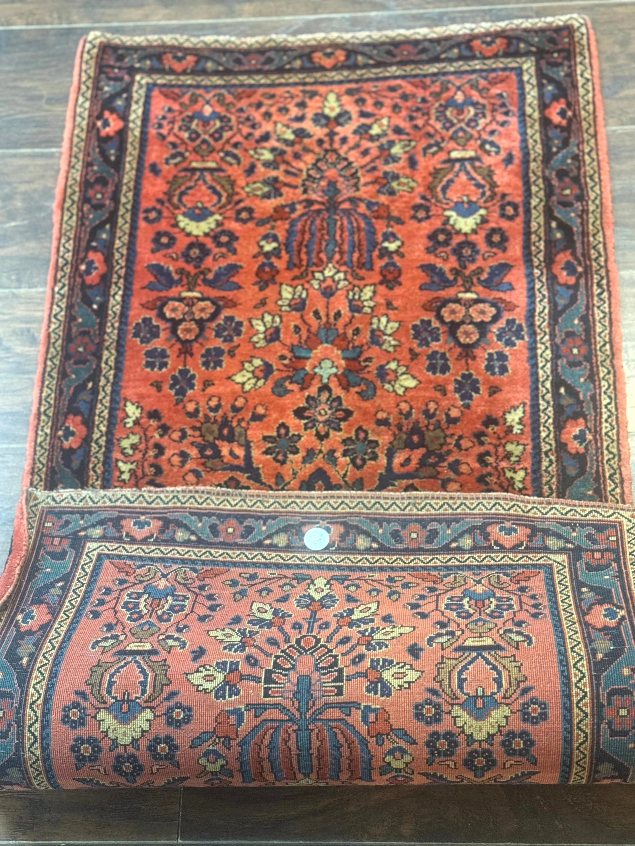 Antique Persian Sarouk Rug 2x4, Red, Fine 260 KPSI - Image 12
