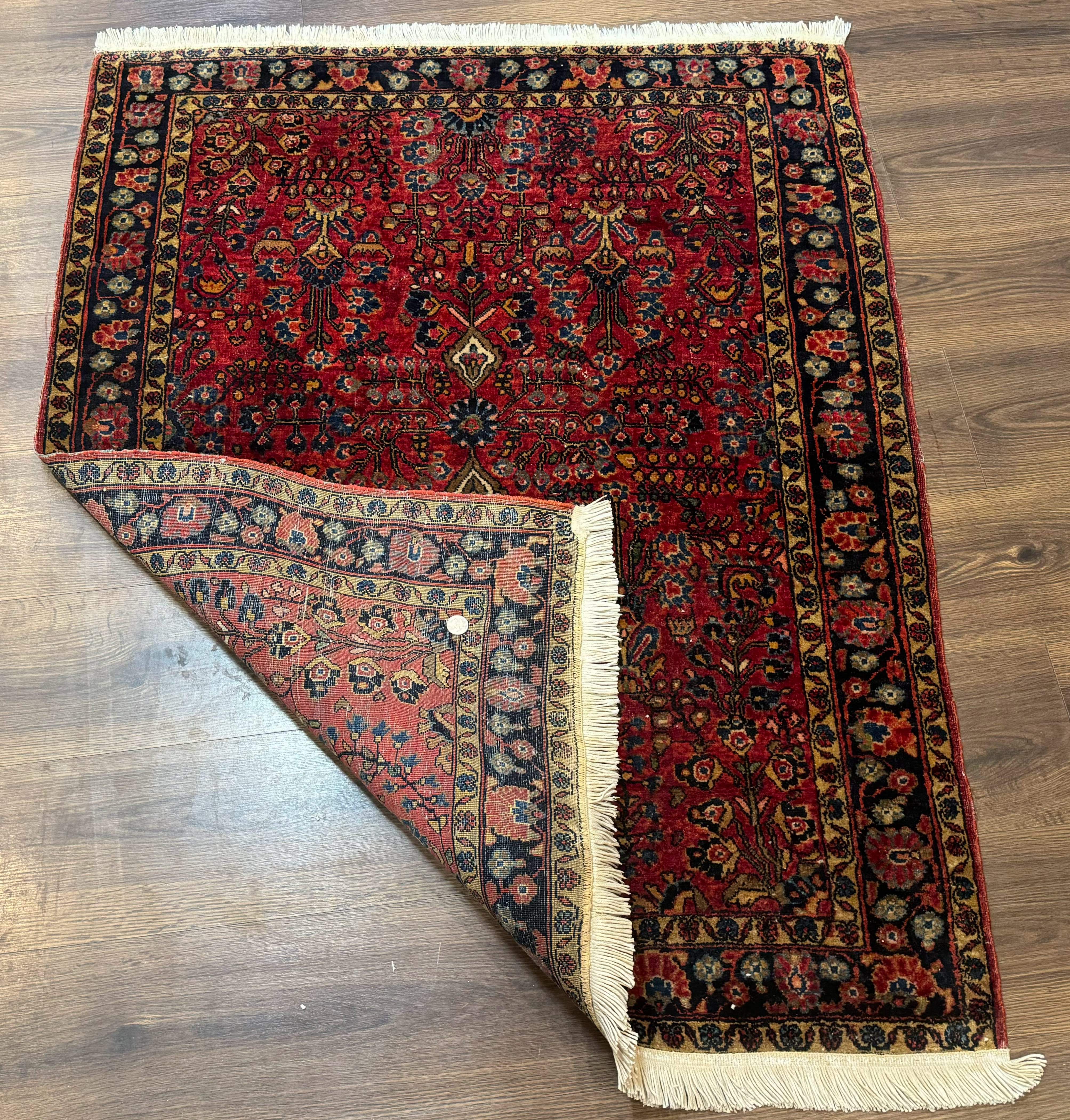 Antique Persian Sarouk Rug 3x4, Red, Floral, 1920s Wool Rug - Image 10