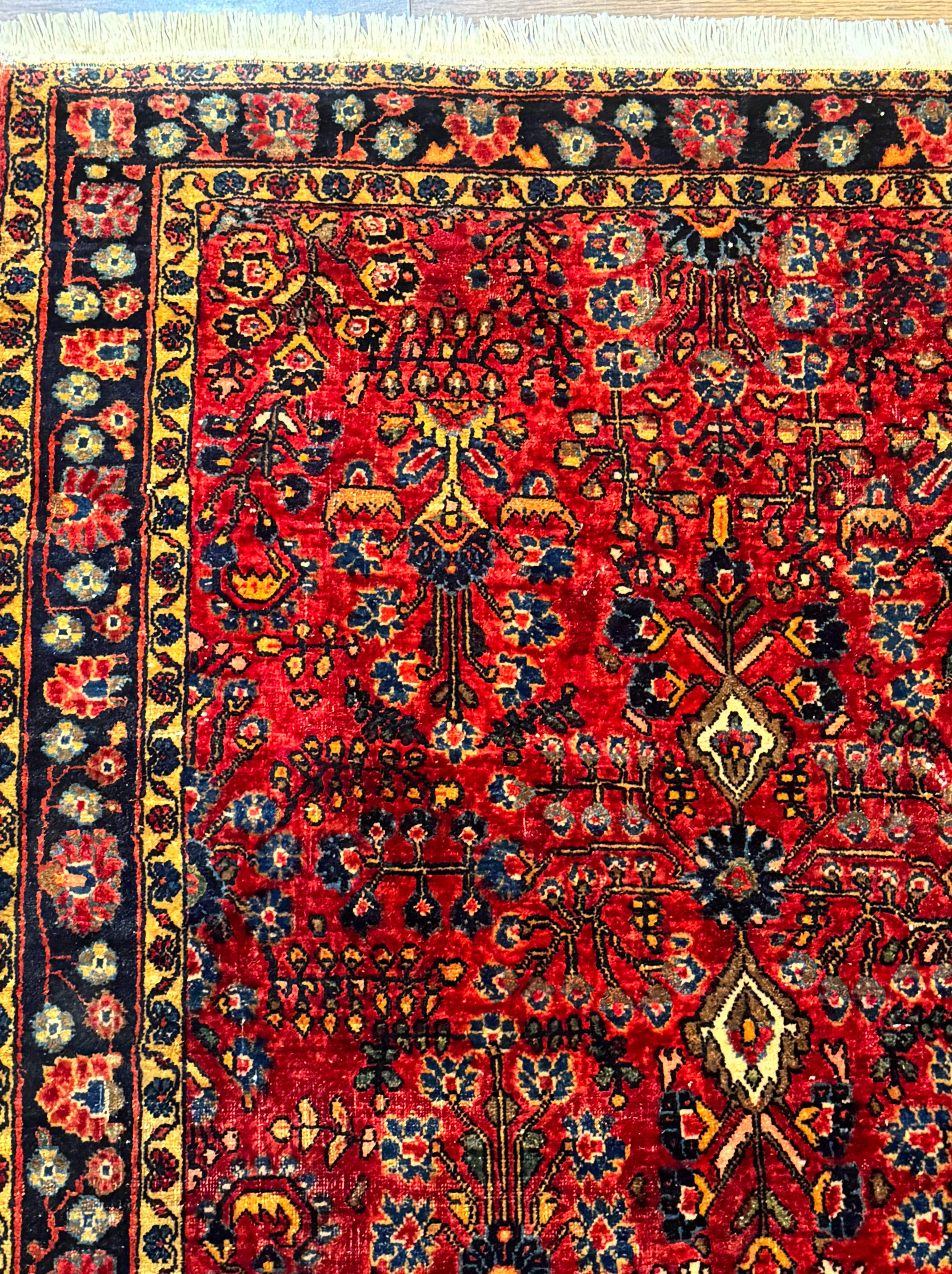 Antique Persian Sarouk Rug 3x4, Red, Floral, 1920s Wool Rug - Image 6
