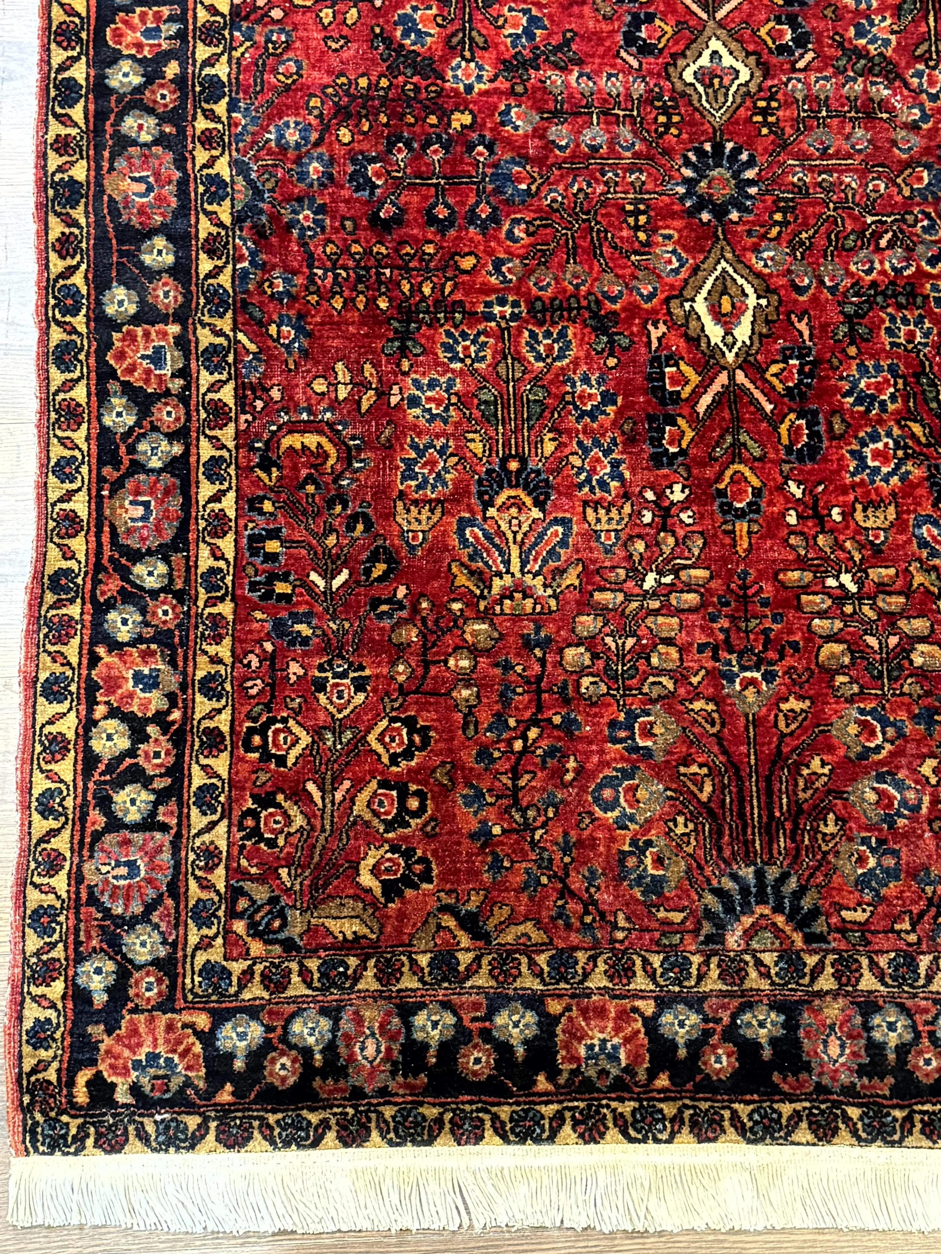 Antique Persian Sarouk Rug 3x4, Red, Floral, 1920s Wool Rug - Image 8