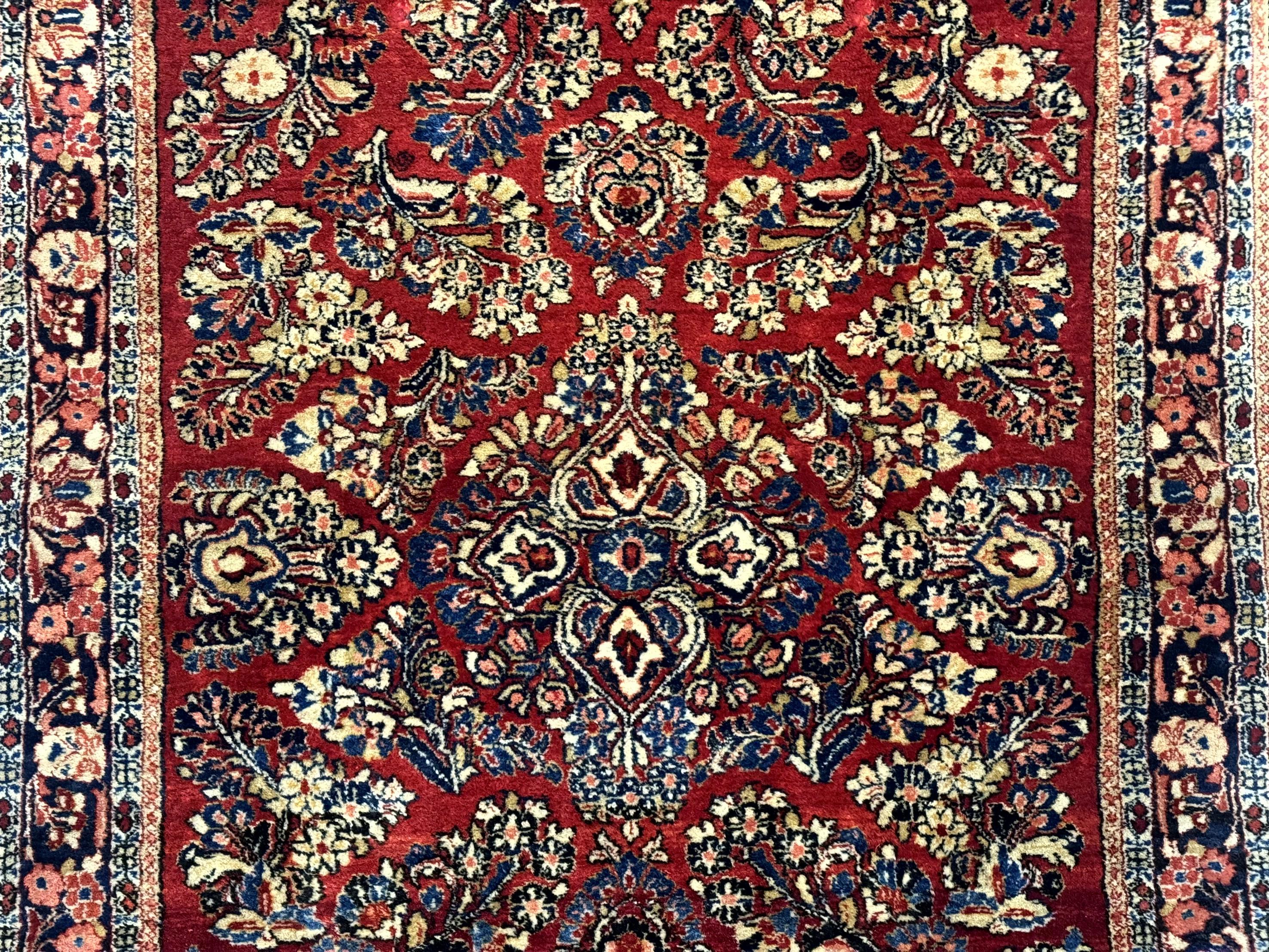 Antique Persian Sarouk Rug 3x5, Red, Floral, 200 KPSI - Image 4