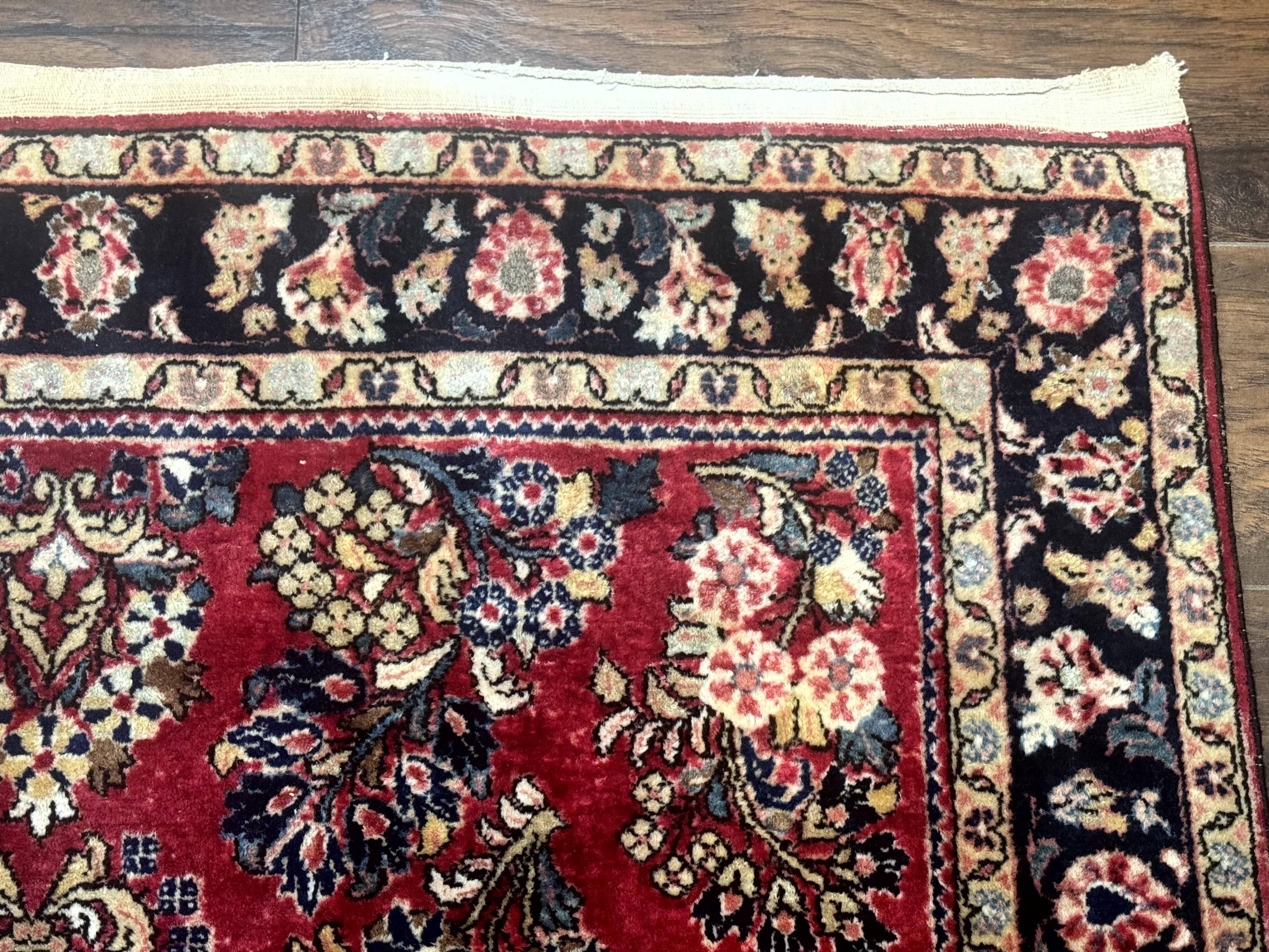 Antique Persian Sarouk Rug 4x7, Floral, Red 1920s Persian Wool Carpet - Image 7