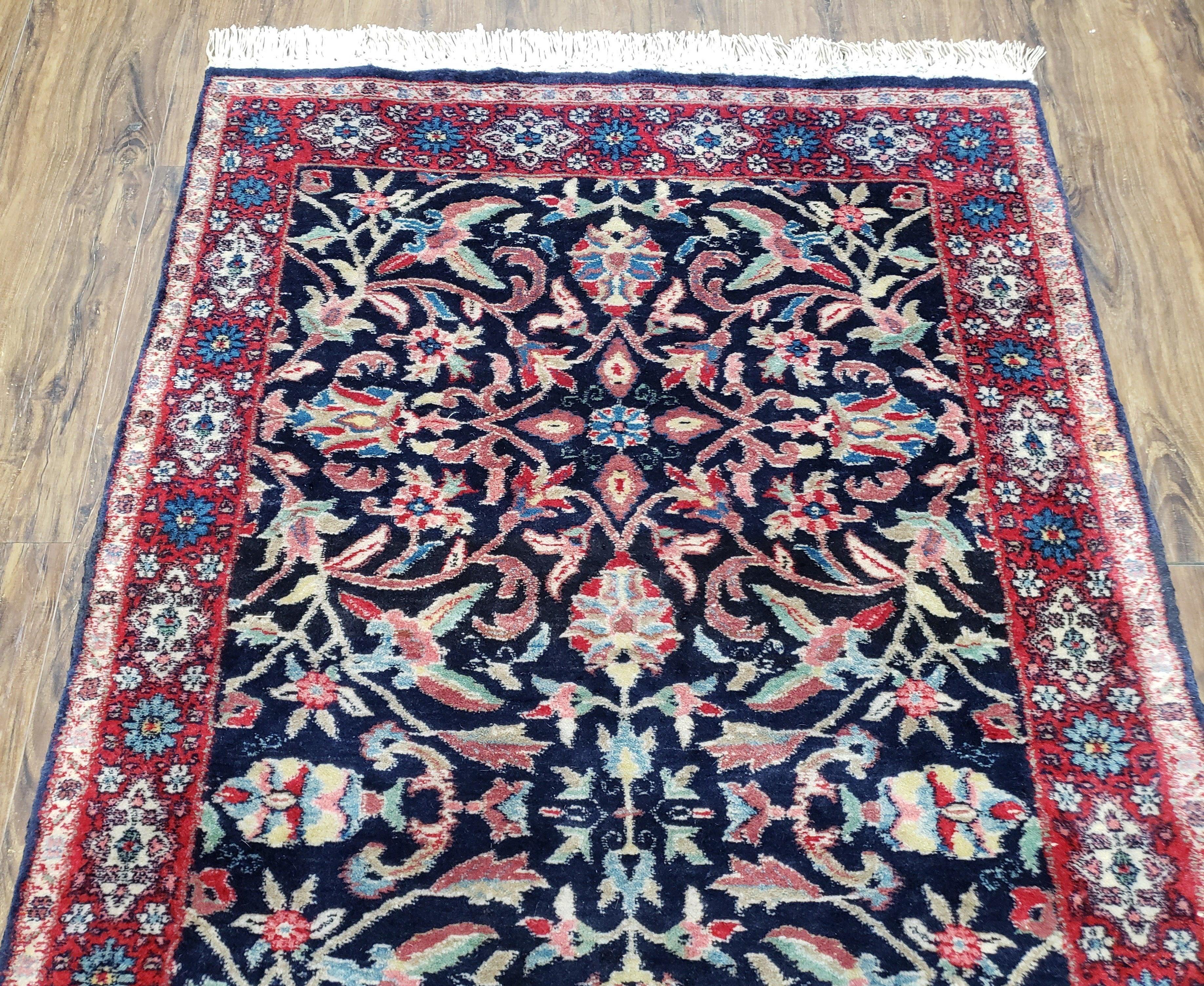 Antique Persian Sarouk Rug 3x5, Navy Blue, Allover Pattern, Hand Knotted - Image 4