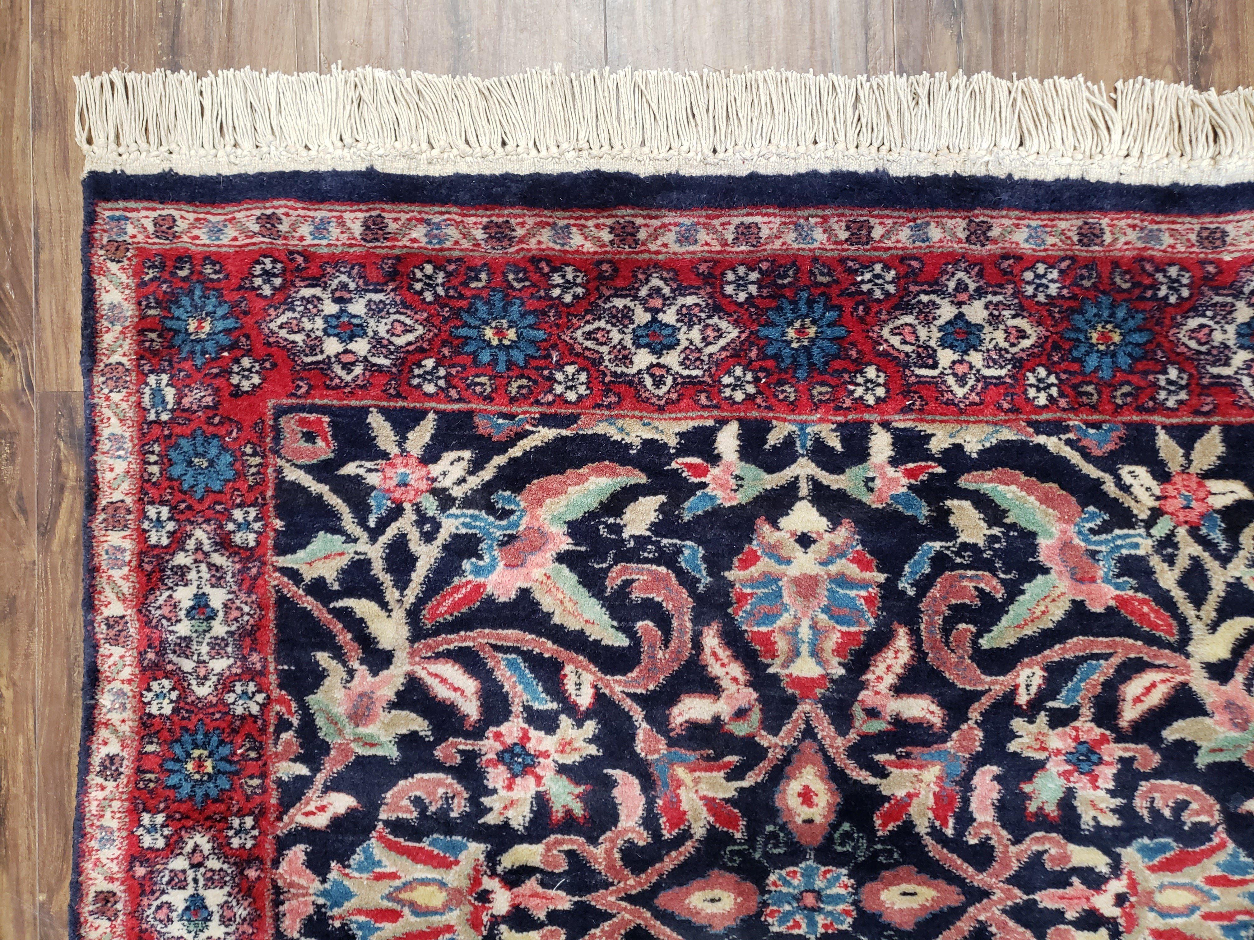 Antique Persian Sarouk Rug 3x5, Navy Blue, Allover Pattern, Hand Knotted - Image 6