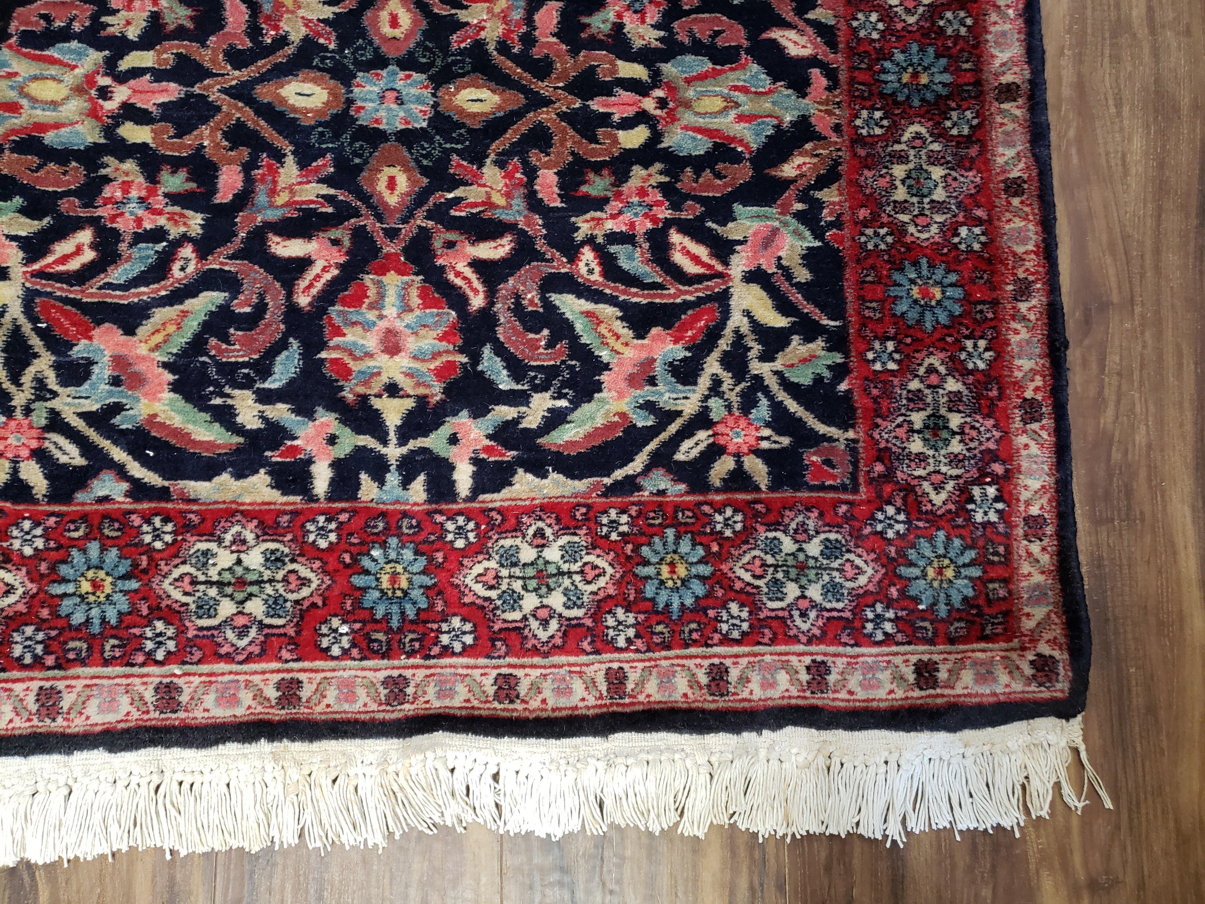 Antique Persian Sarouk Rug 3x5, Navy Blue, Allover Pattern, Hand Knotted - Image 9