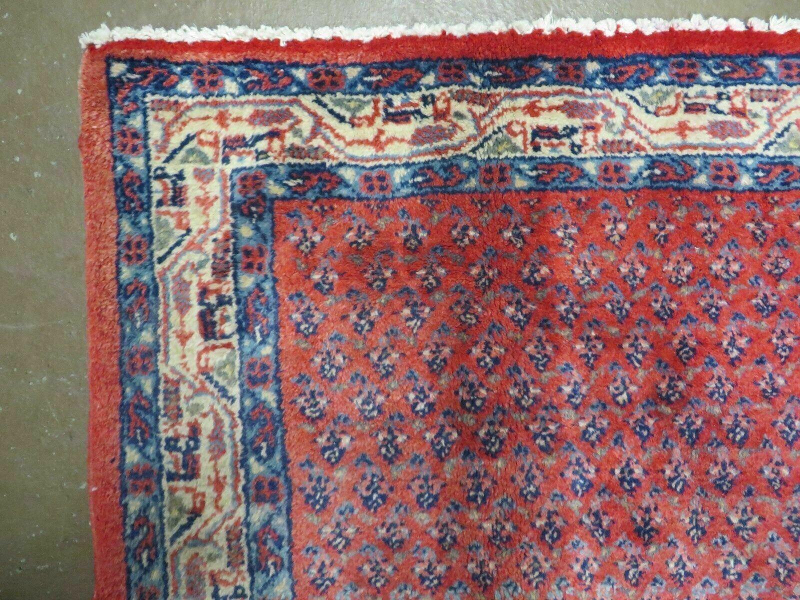 Antique Persian Seraband Runner 3.7 x 11 - Red, Wool, Mir Pattern - Image 6