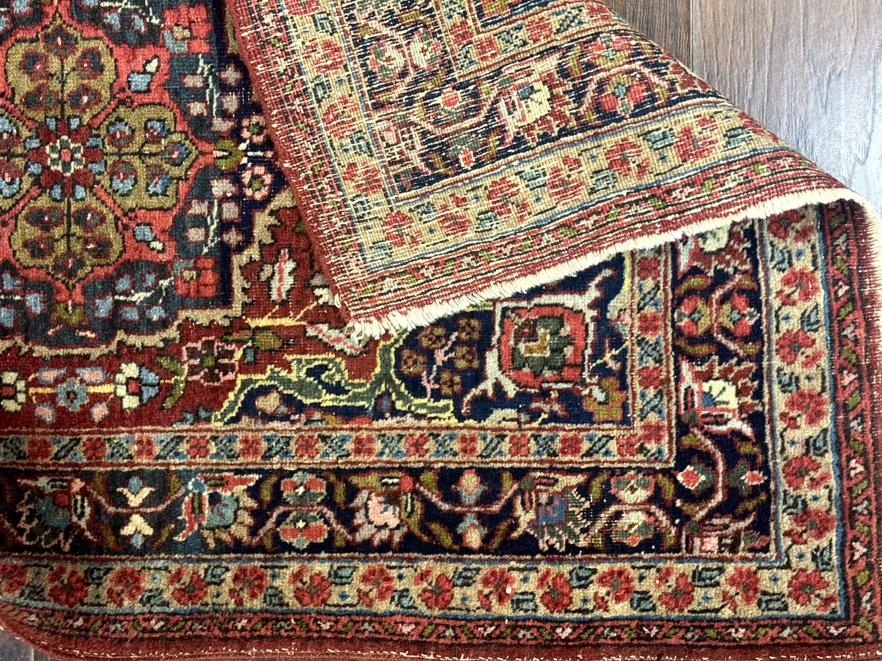 Antique Persian Tabriz Rug 3x5, Brick Red Navy Blue, Floral Medallion, Small Persian Carpet - Image 10