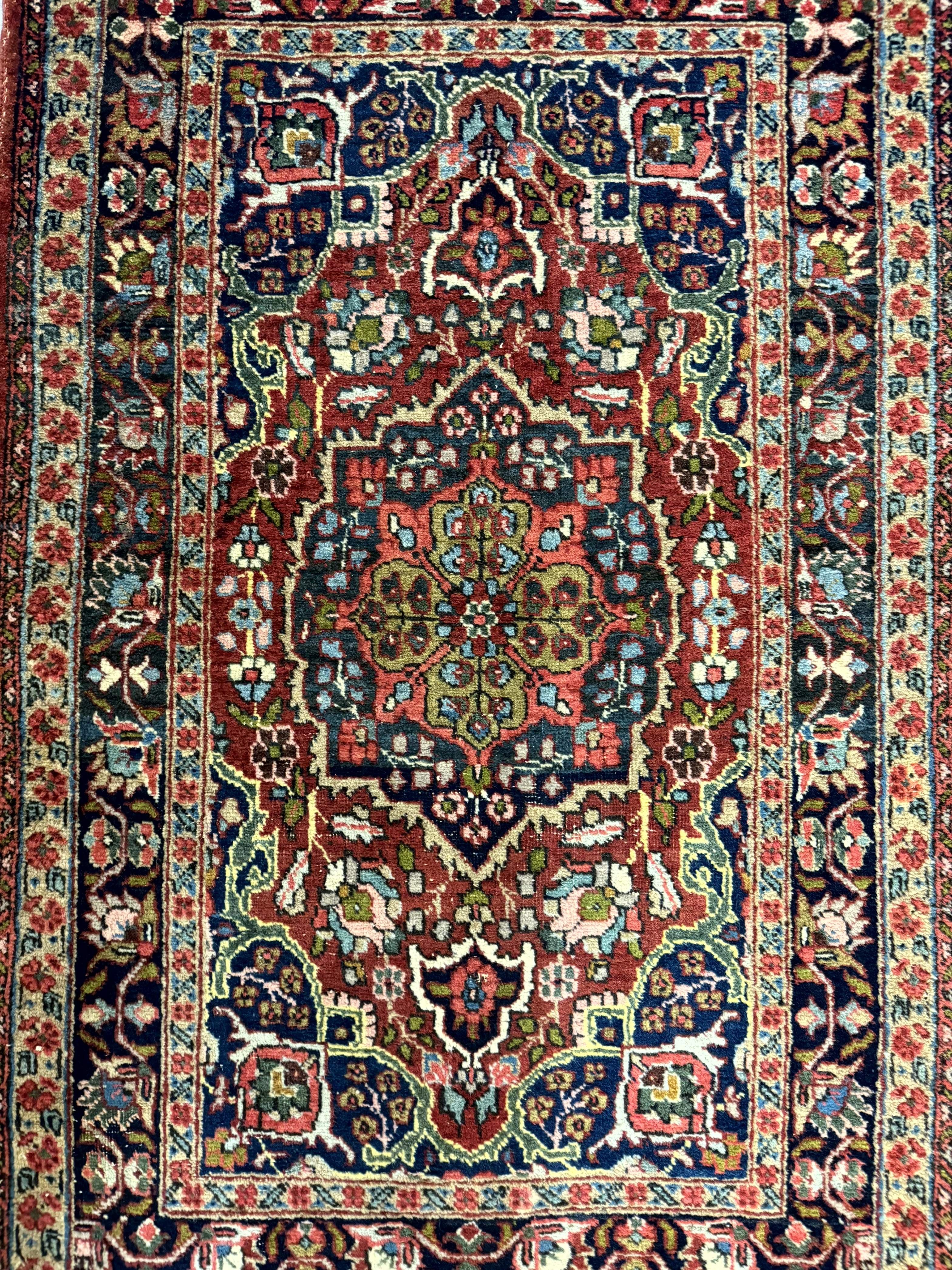 Antique Persian Tabriz Rug 3x5, Brick Red Navy Blue, Floral Medallion, Small Persian Carpet - Image 9