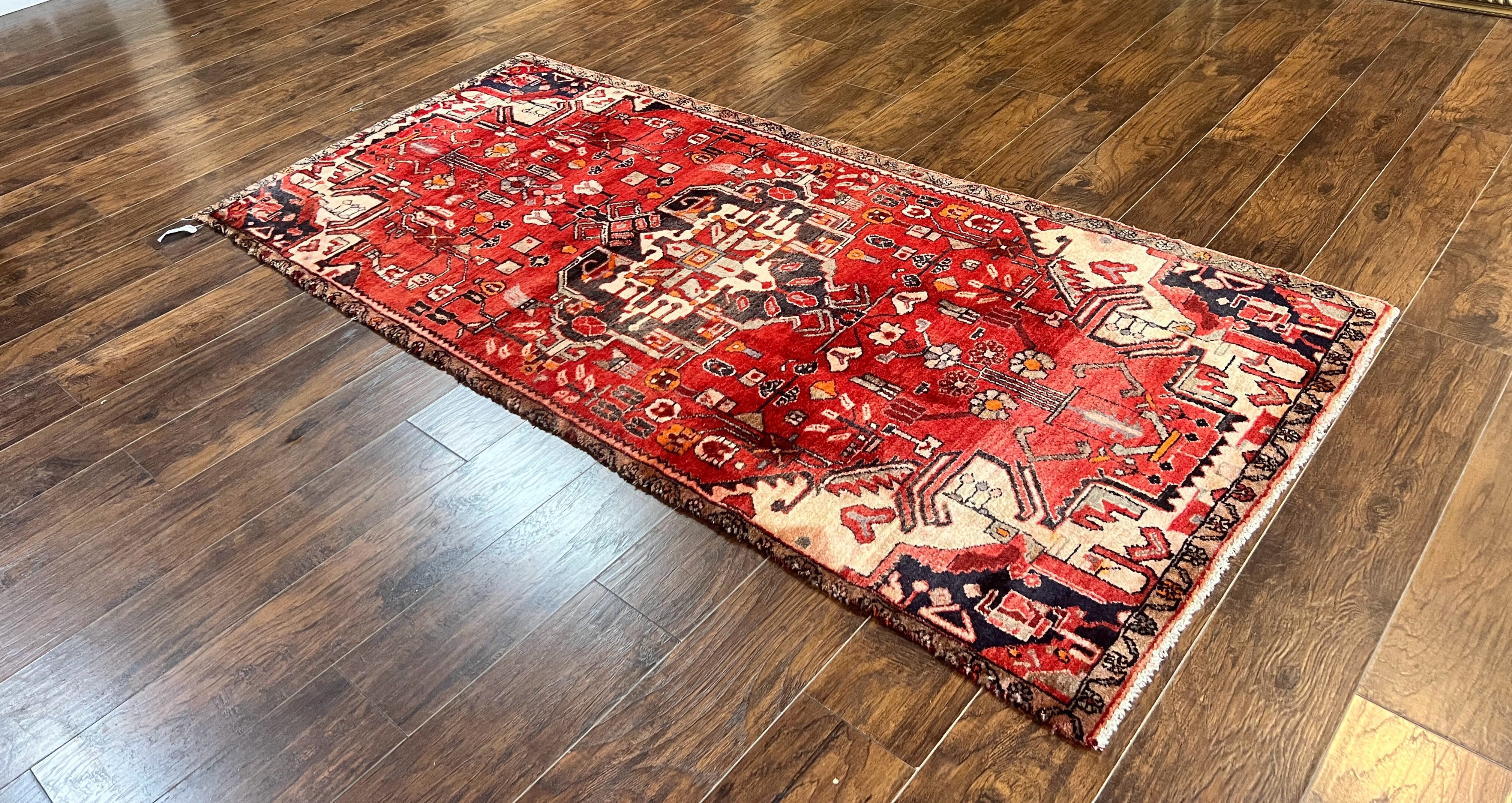 Antique Persian Tribal Rug 4 x 8, Geometric Medallion, Boho Rug, Wool Handmade Rug, Red 4x8 Rug, Persian Hamadan Rug - Image 13