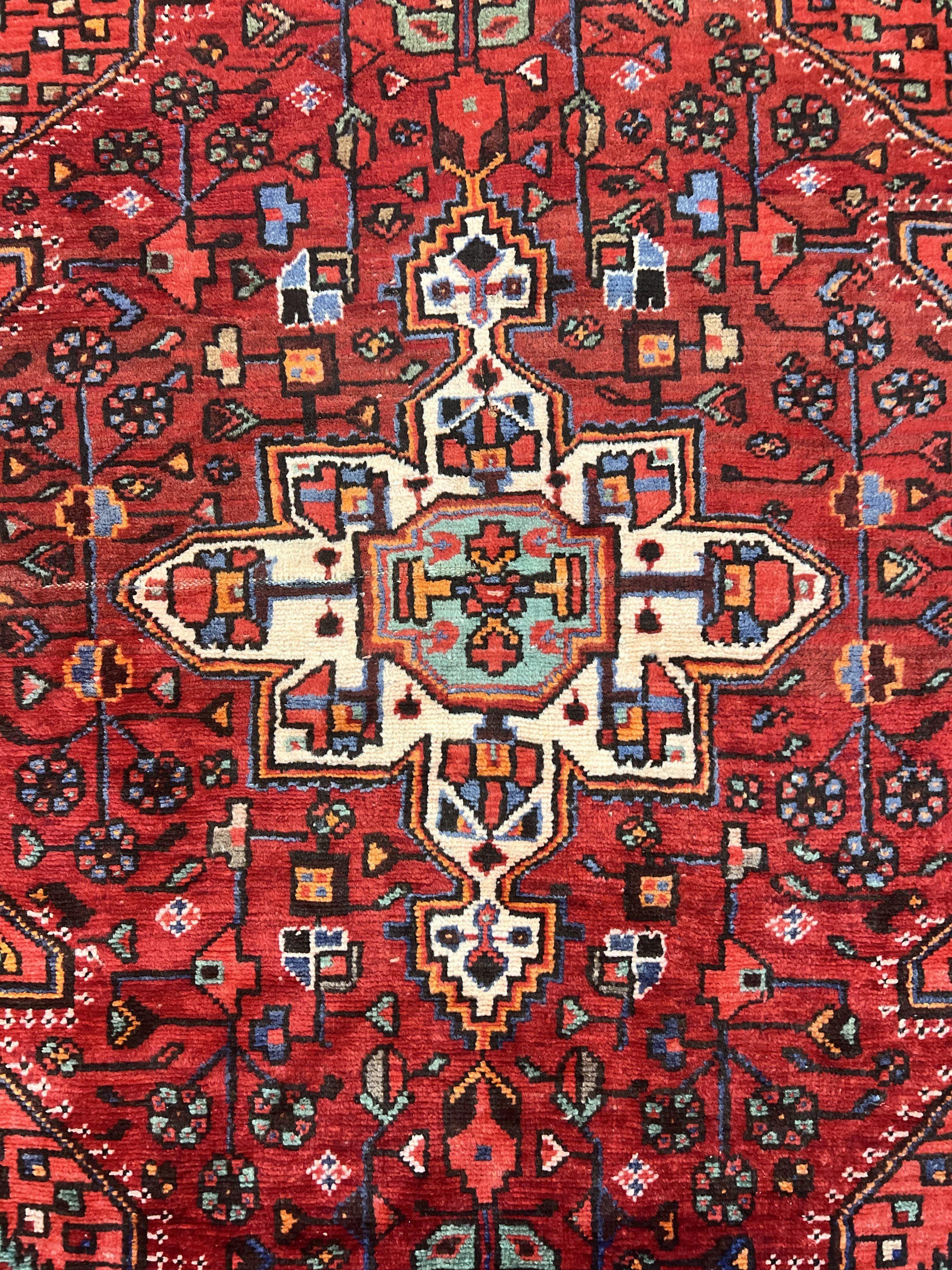 Antique Persian Tribal Rug 4x7, Red, Geometric Medallion, Handmade, Wool, Persian Zanjan Rug - Image 4