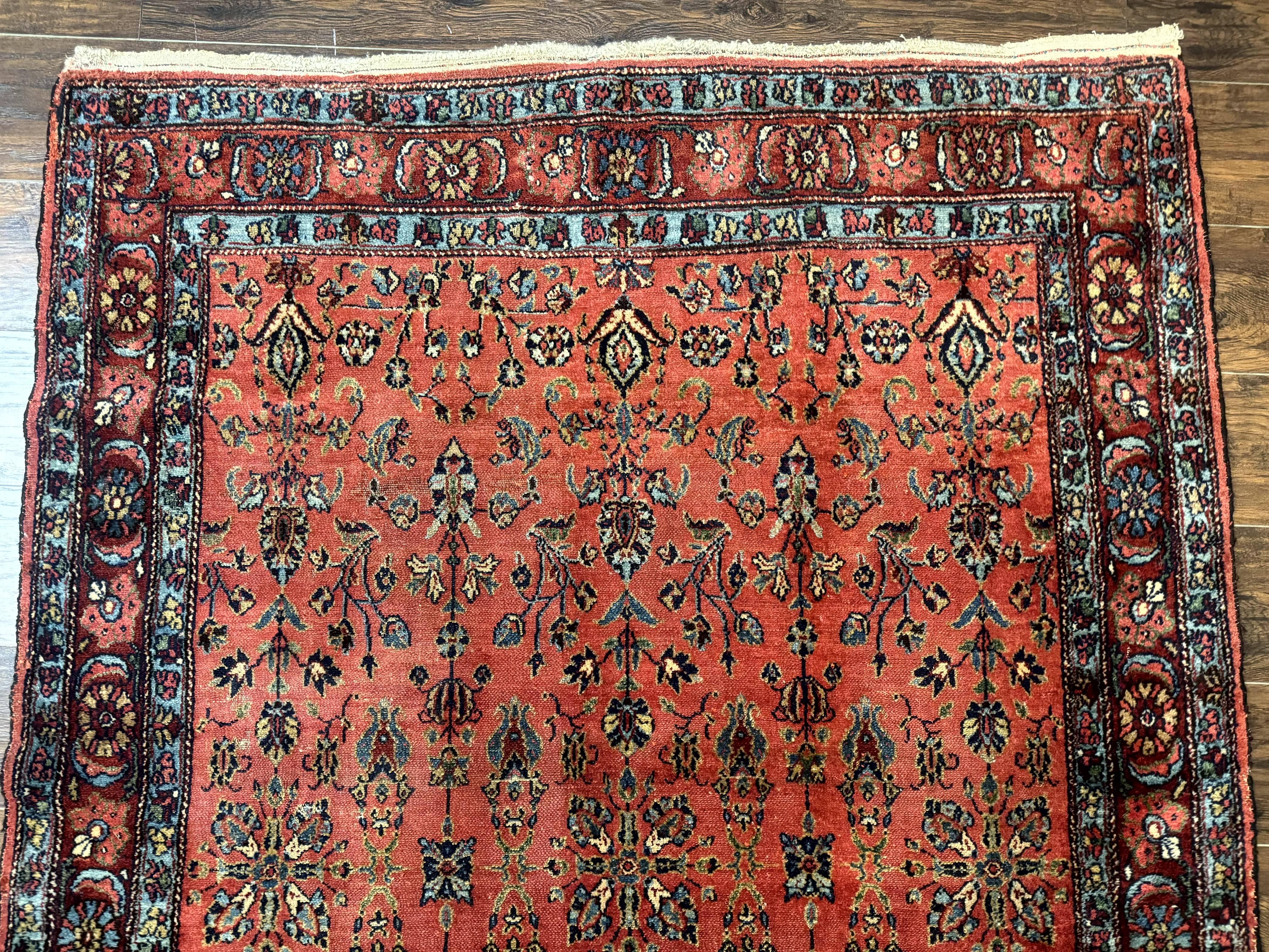 Antique Persian Tribal Rug 5 x 6.6, Tomato Red, Hamadan Angelas Rug - Image 3