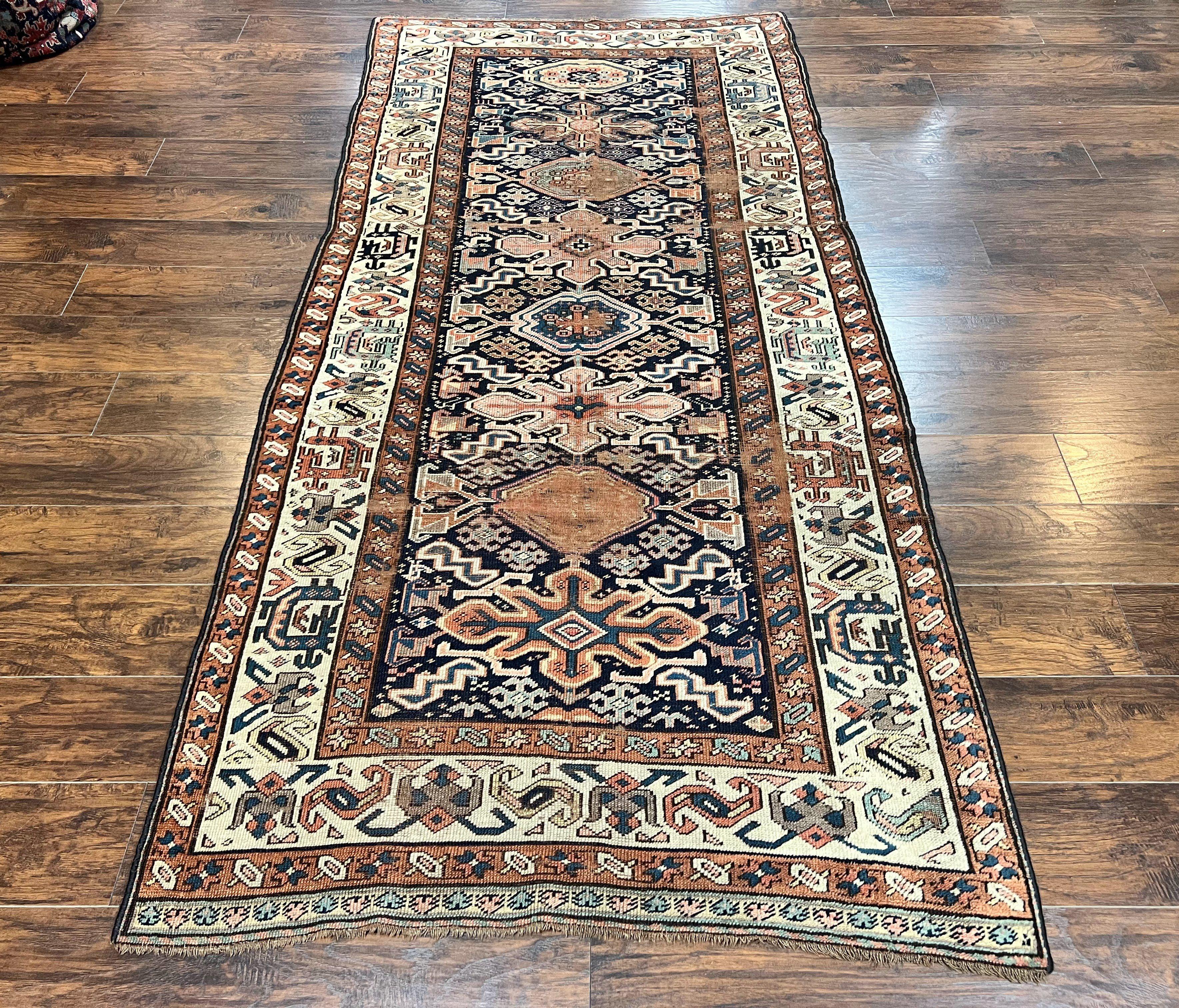 Antique Persian Tribal Runner Rug 4.6 x 9.8, Kurdish Runner, Rug for Hallway or Kitchen, 1920s Carpet, Wool Handmade Rug - Image 12