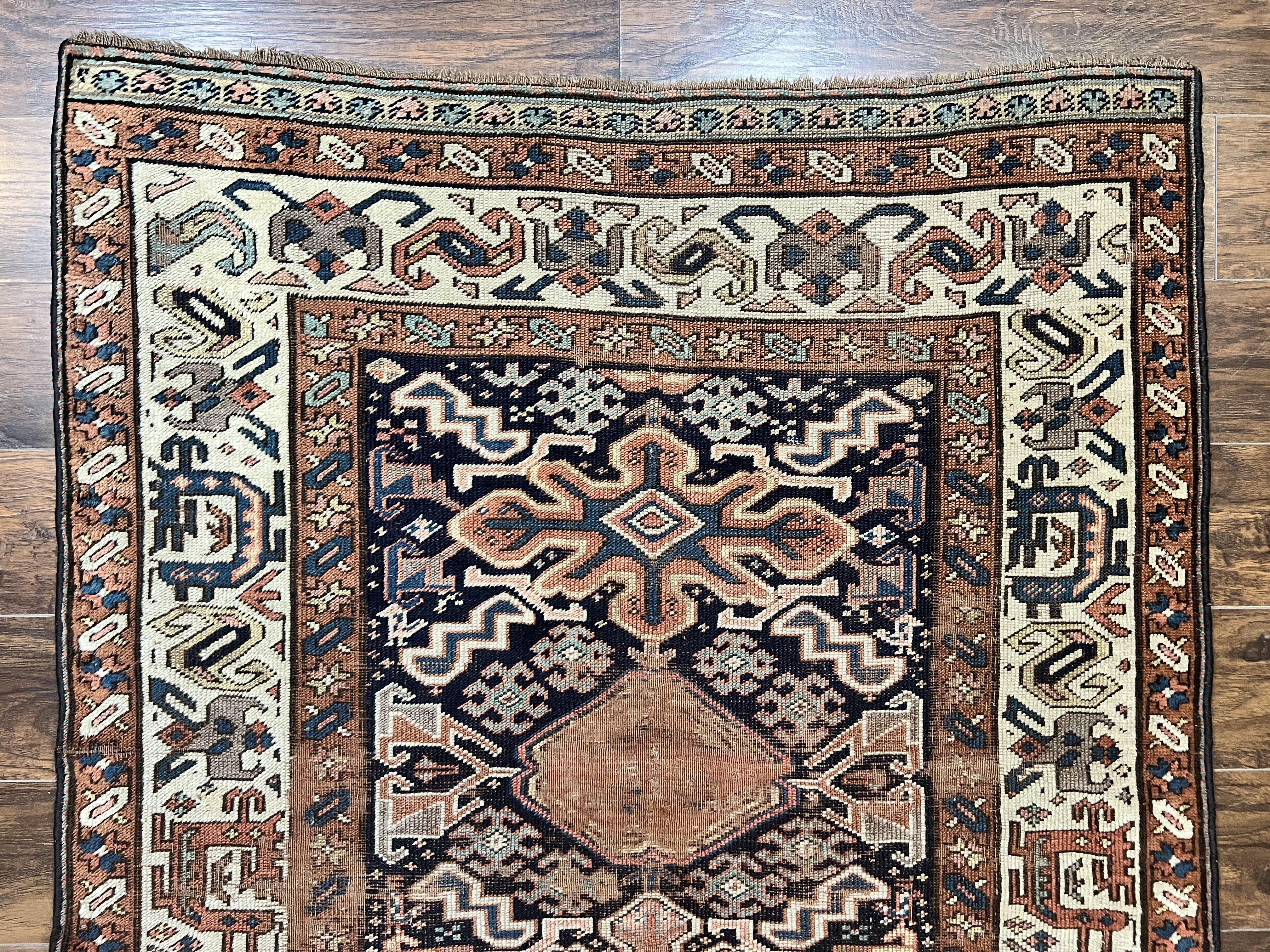 Antique Persian Tribal Runner Rug 4.6 x 9.8, Kurdish Runner, Rug for Hallway or Kitchen, 1920s Carpet, Wool Handmade Rug - Image 3