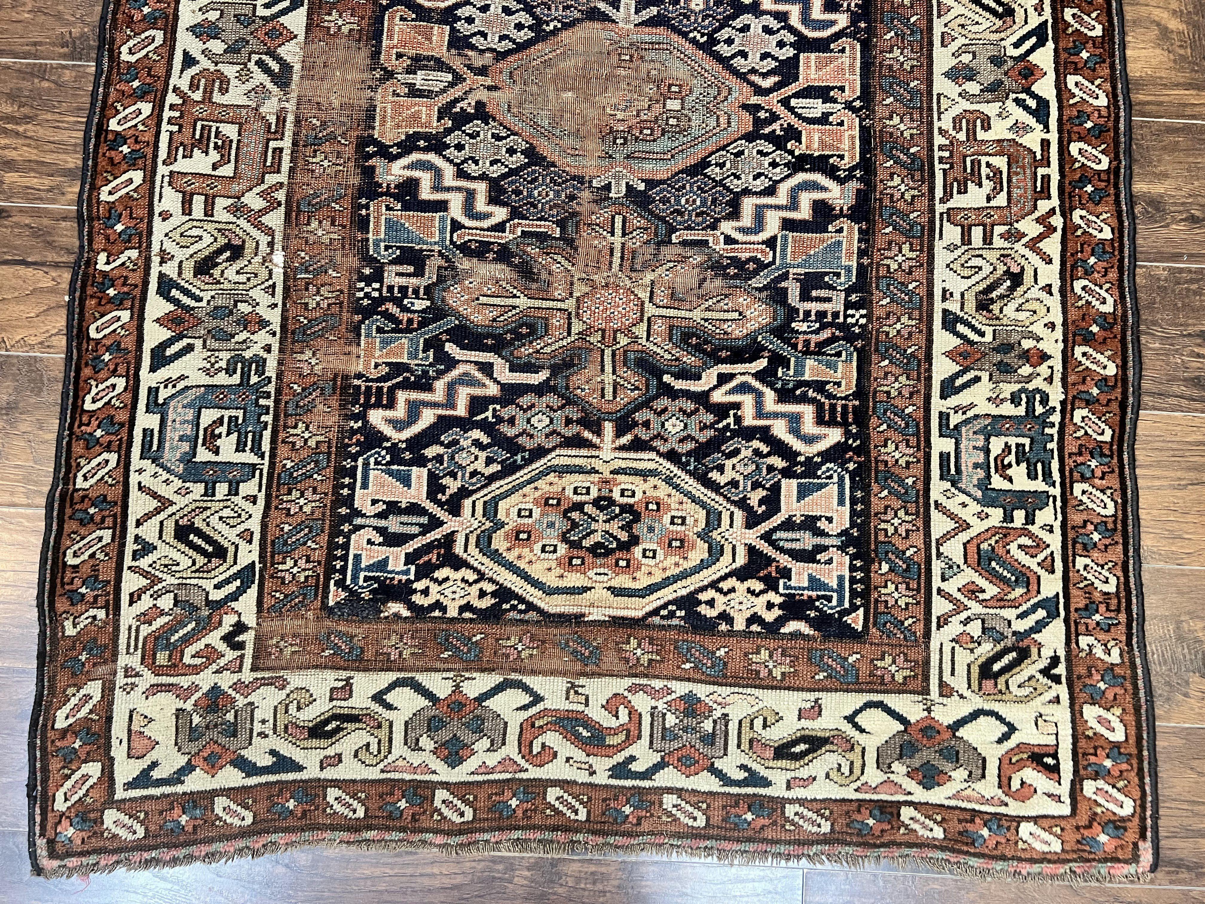 Antique Persian Tribal Runner Rug 4.6 x 9.8, Kurdish Runner, Rug for Hallway or Kitchen, 1920s Carpet, Wool Handmade Rug - Image 5