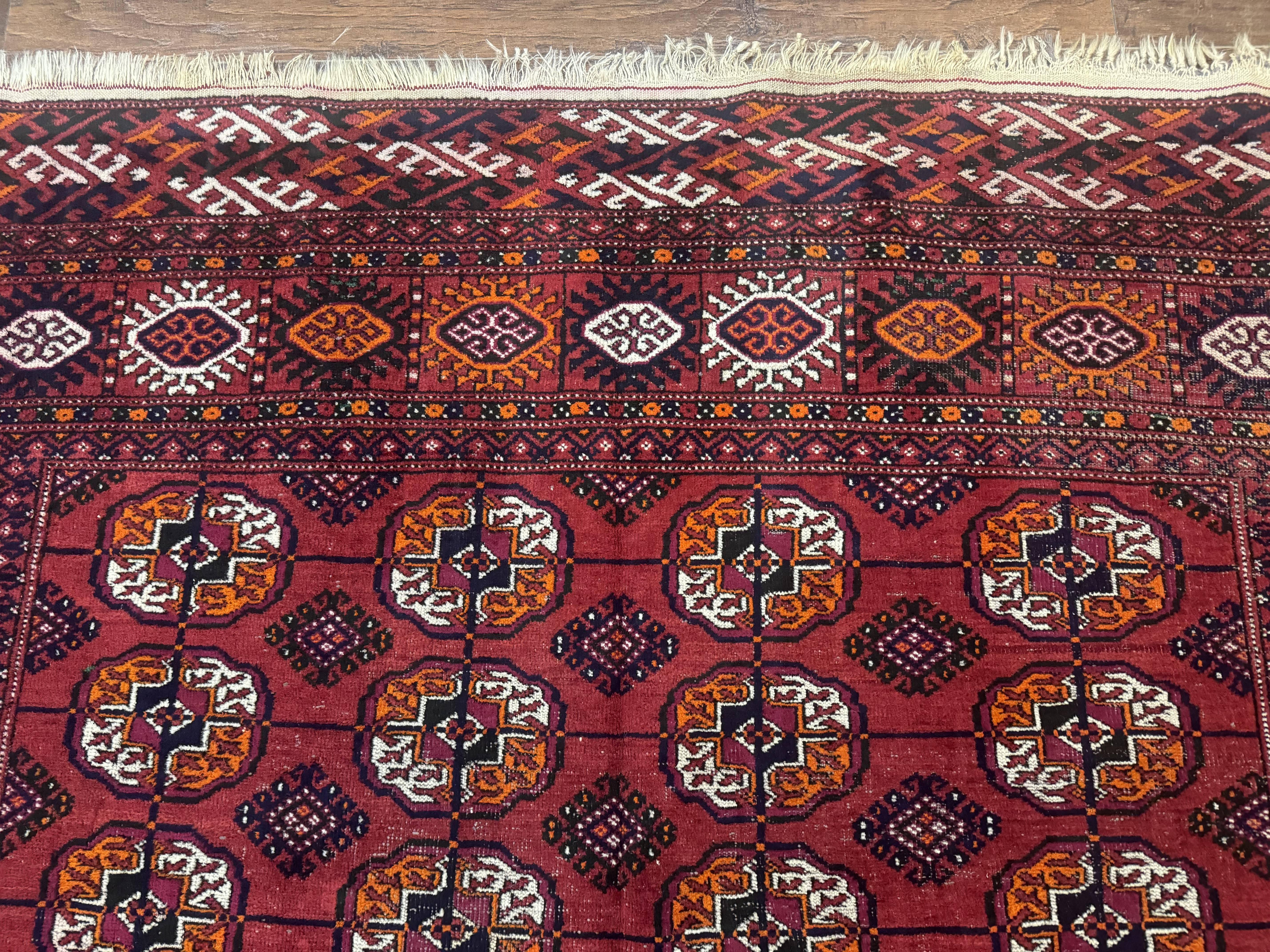 Antique Persian Turkoman Bokhara Rug 7x11, Tribal Rug, Red - Image 3