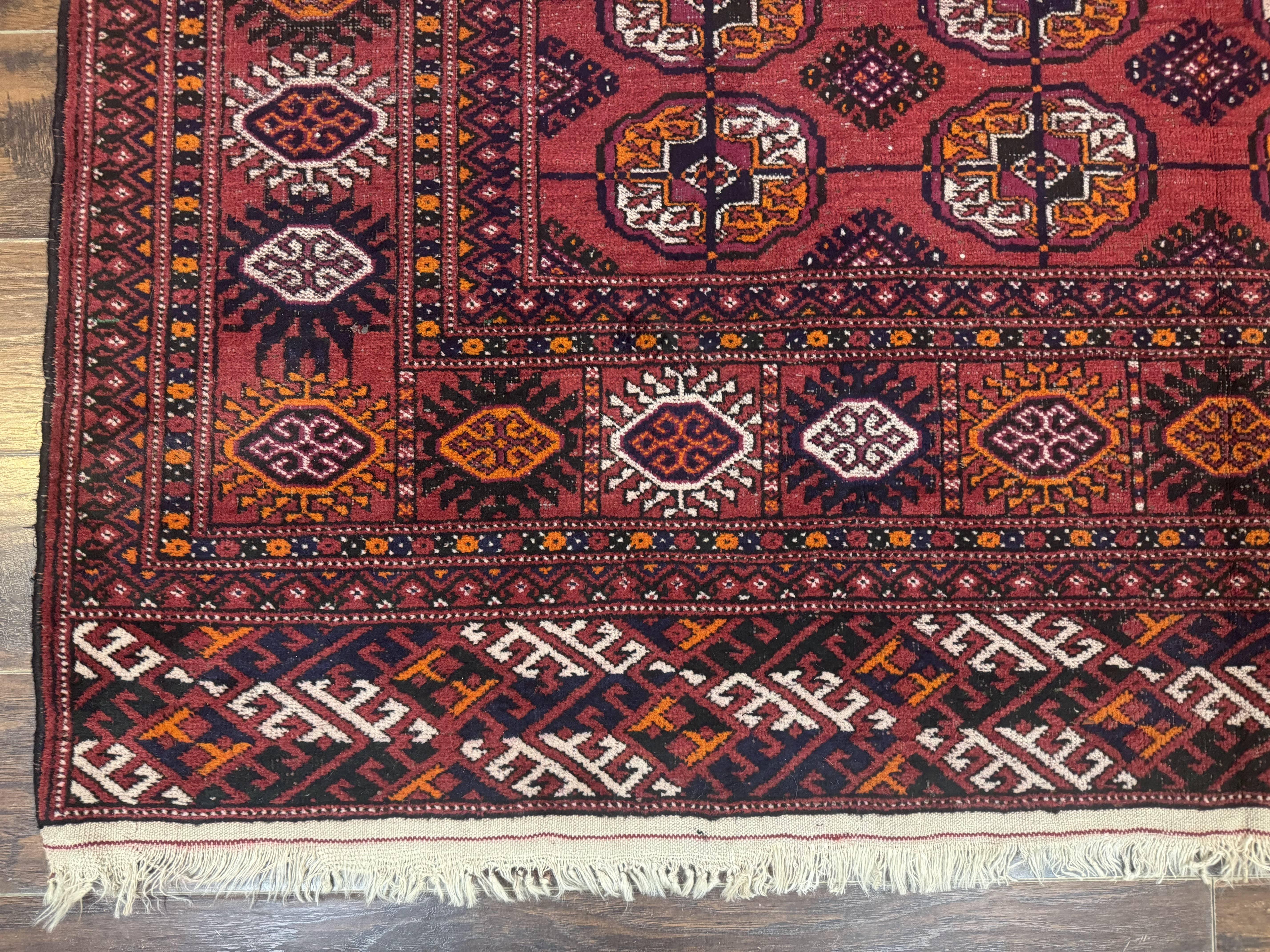 Antique Persian Turkoman Bokhara Rug 7x11, Tribal Rug, Red - Image 8