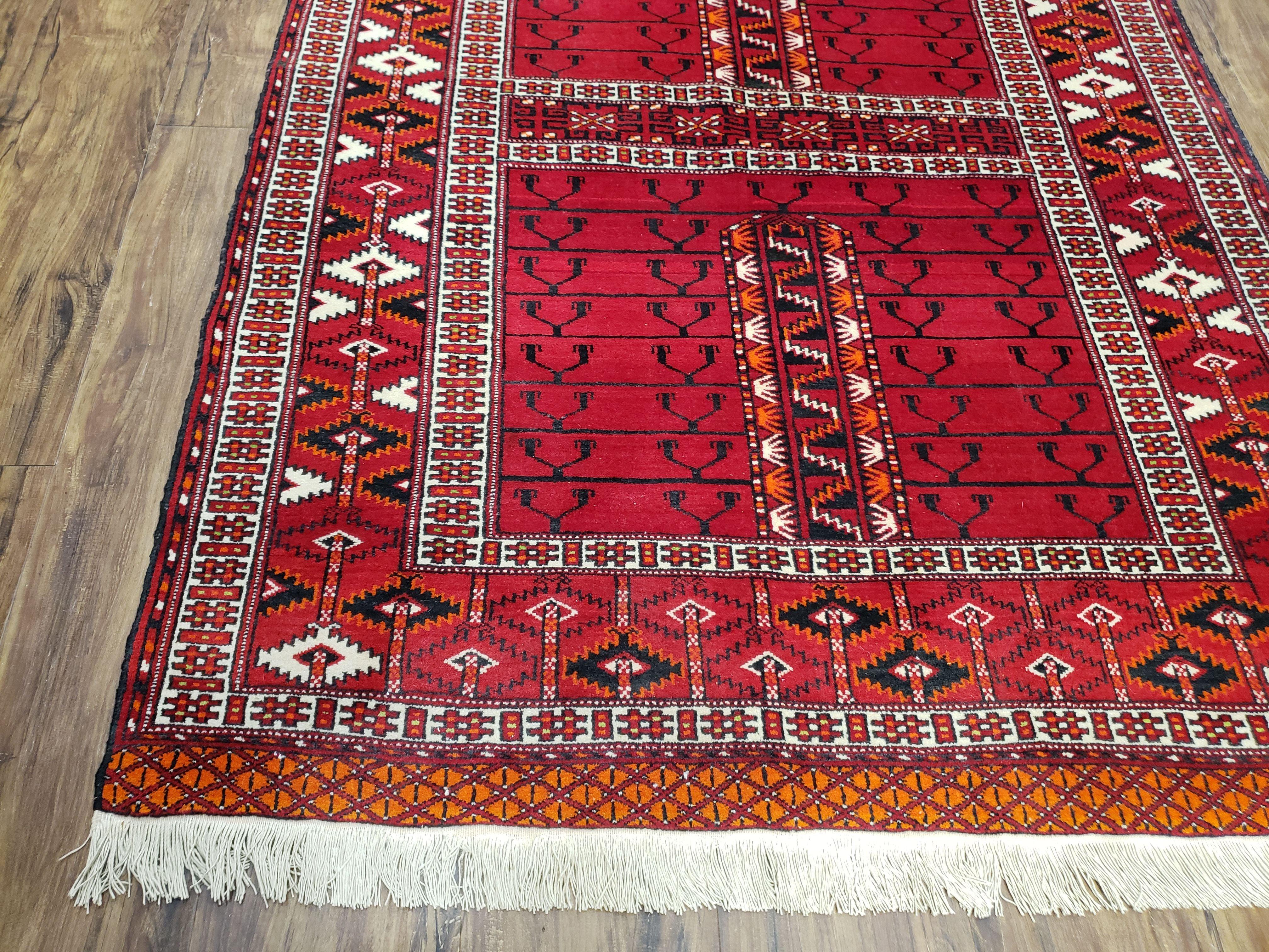 Antique Persian Turkoman Rug 4x5, Hatchli Tekkeh Ersari Red Tribal Rug, Handmade Wool Oriental Carpet, Four Seasons Rug - Image 12