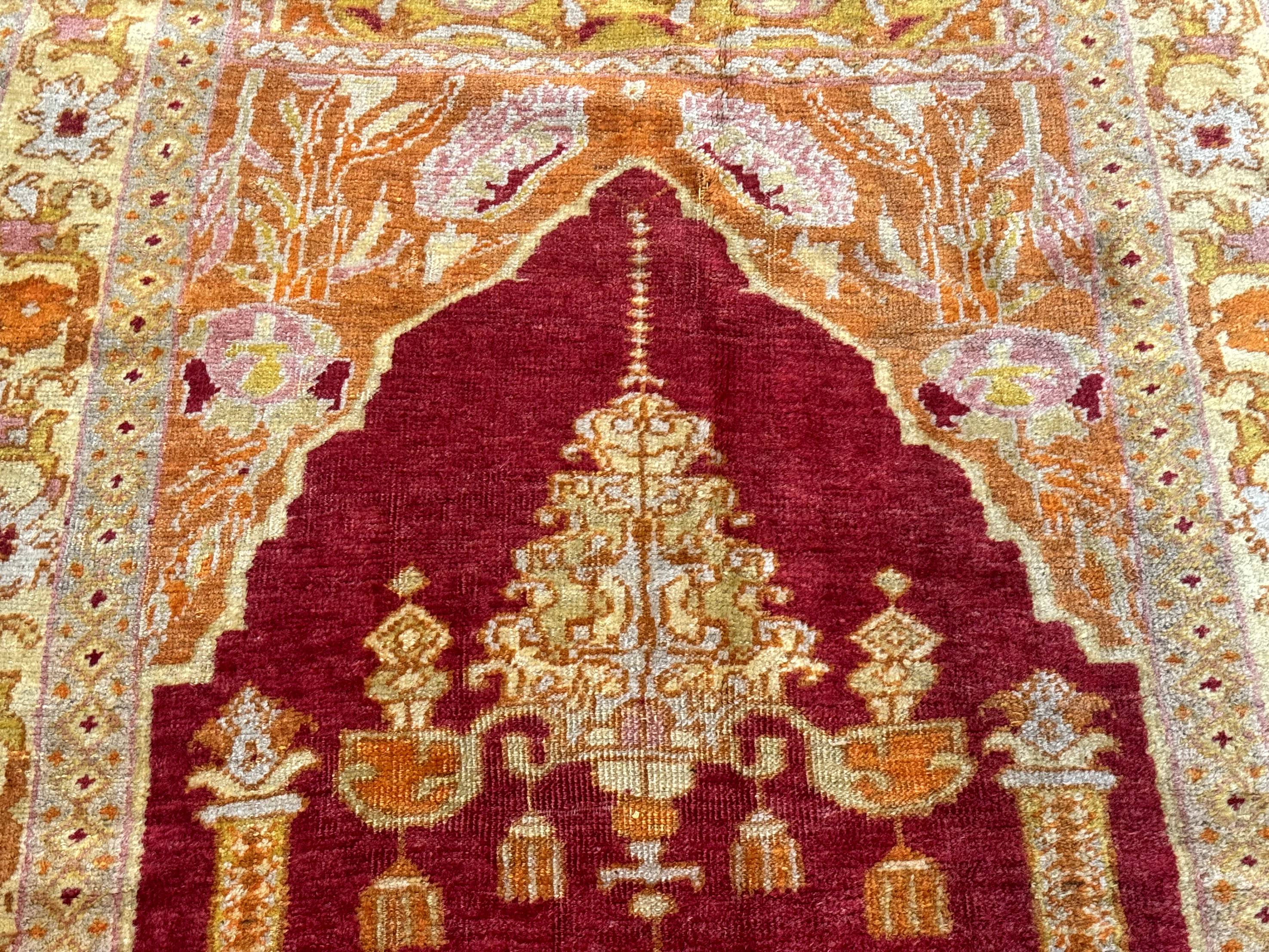 Antique Turkish Prayer Rug 4x6, Red and Golden Mustard, Mihrab Design, Anatolian Carpet - Image 4