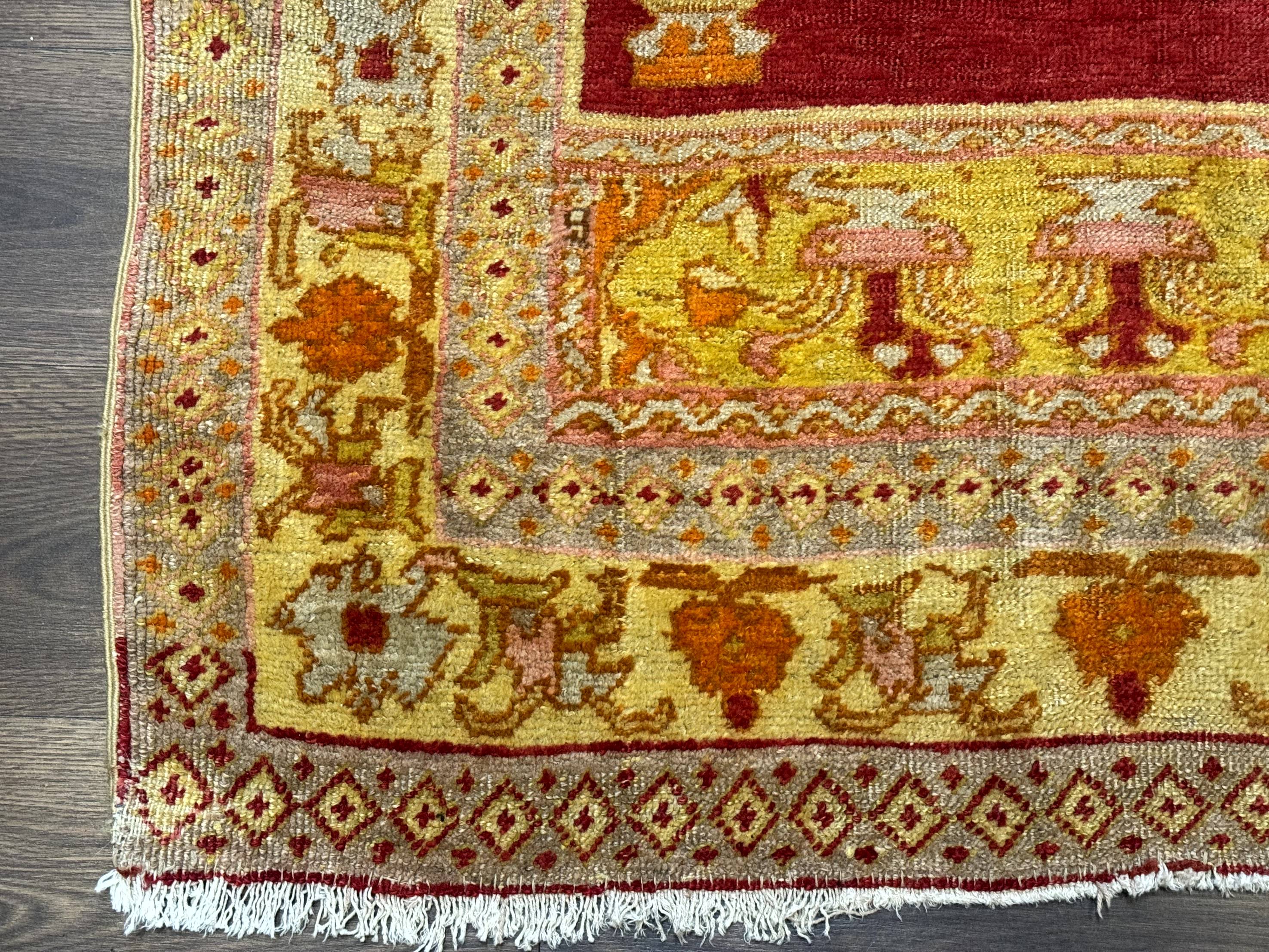 Antique Turkish Prayer Rug 4x6, Red and Golden Mustard, Mihrab Design, Anatolian Carpet - Image 8