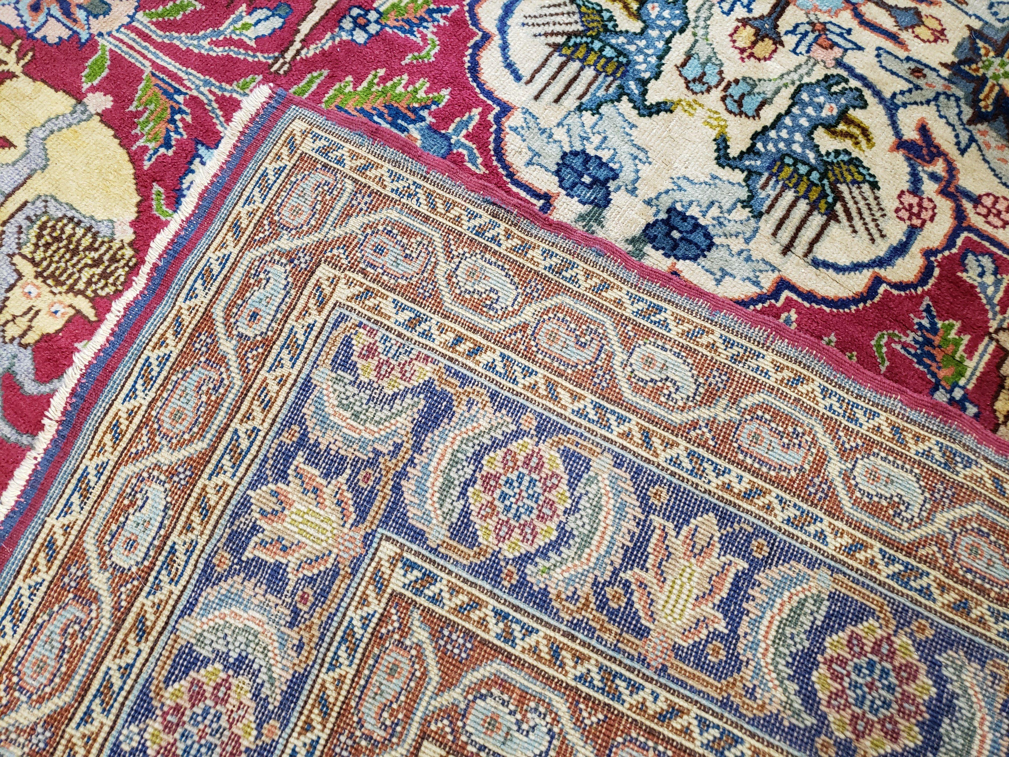 Antique Turkish Sivas Area Rug 8x11, Hand-Knotted, Vintage Red Wool Carpet, Gazelles Lions, Boteh Border, 8' x 11' Top Quality Oriental Rug - Image 10