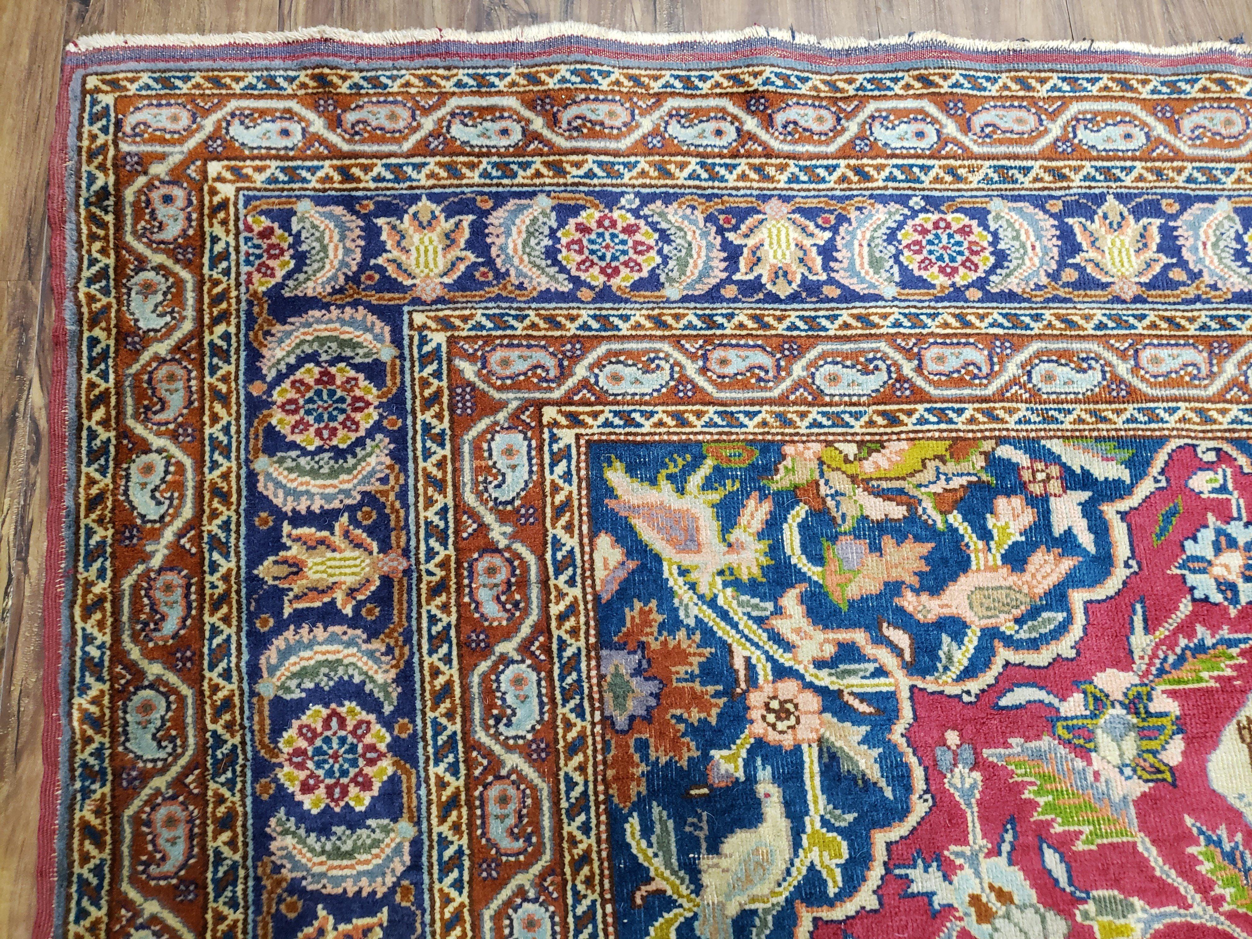 Antique Turkish Sivas Area Rug 8x11, Hand-Knotted, Vintage Red Wool Carpet, Gazelles Lions, Boteh Border, 8' x 11' Top Quality Oriental Rug - Image 6