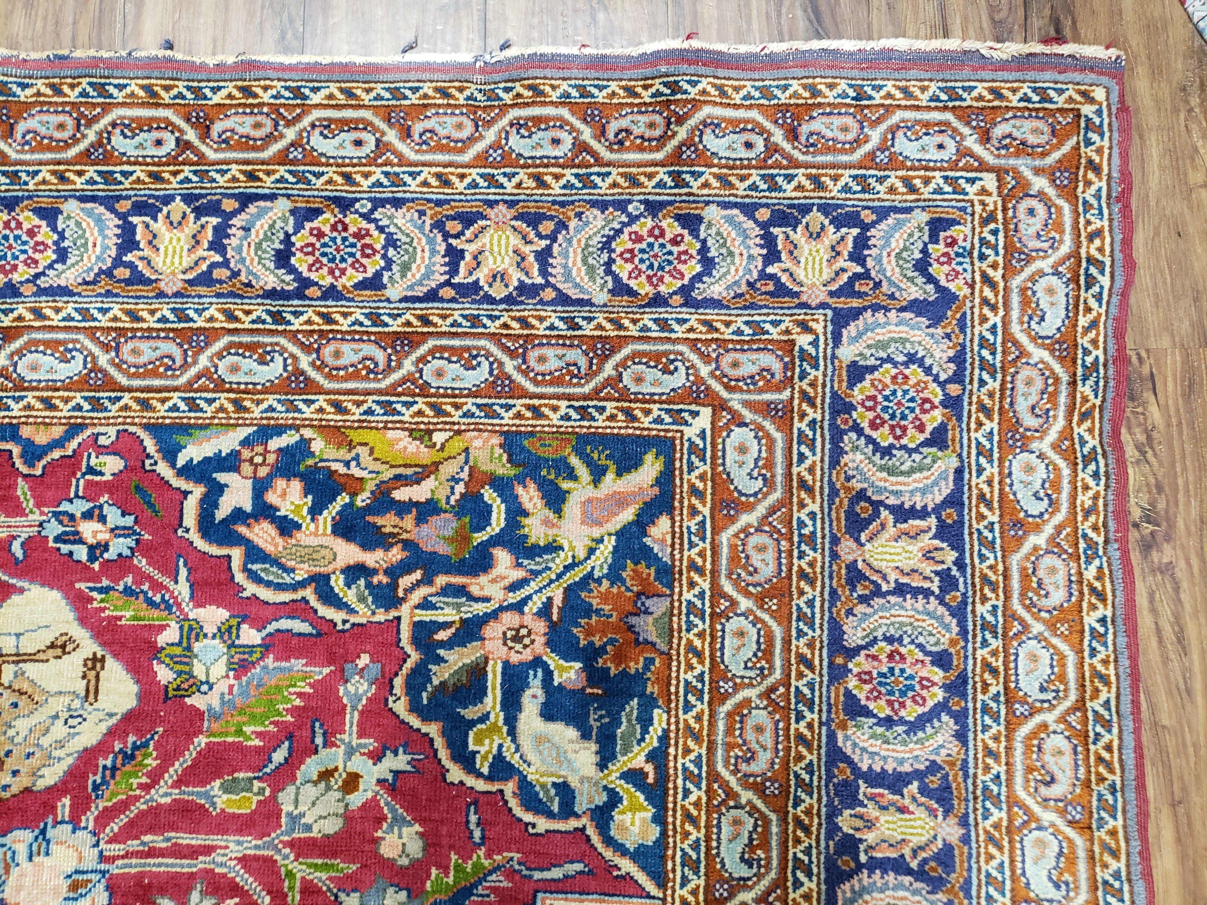 Antique Turkish Sivas Area Rug 8x11, Hand-Knotted, Vintage Red Wool Carpet, Gazelles Lions, Boteh Border, 8' x 11' Top Quality Oriental Rug - Image 7