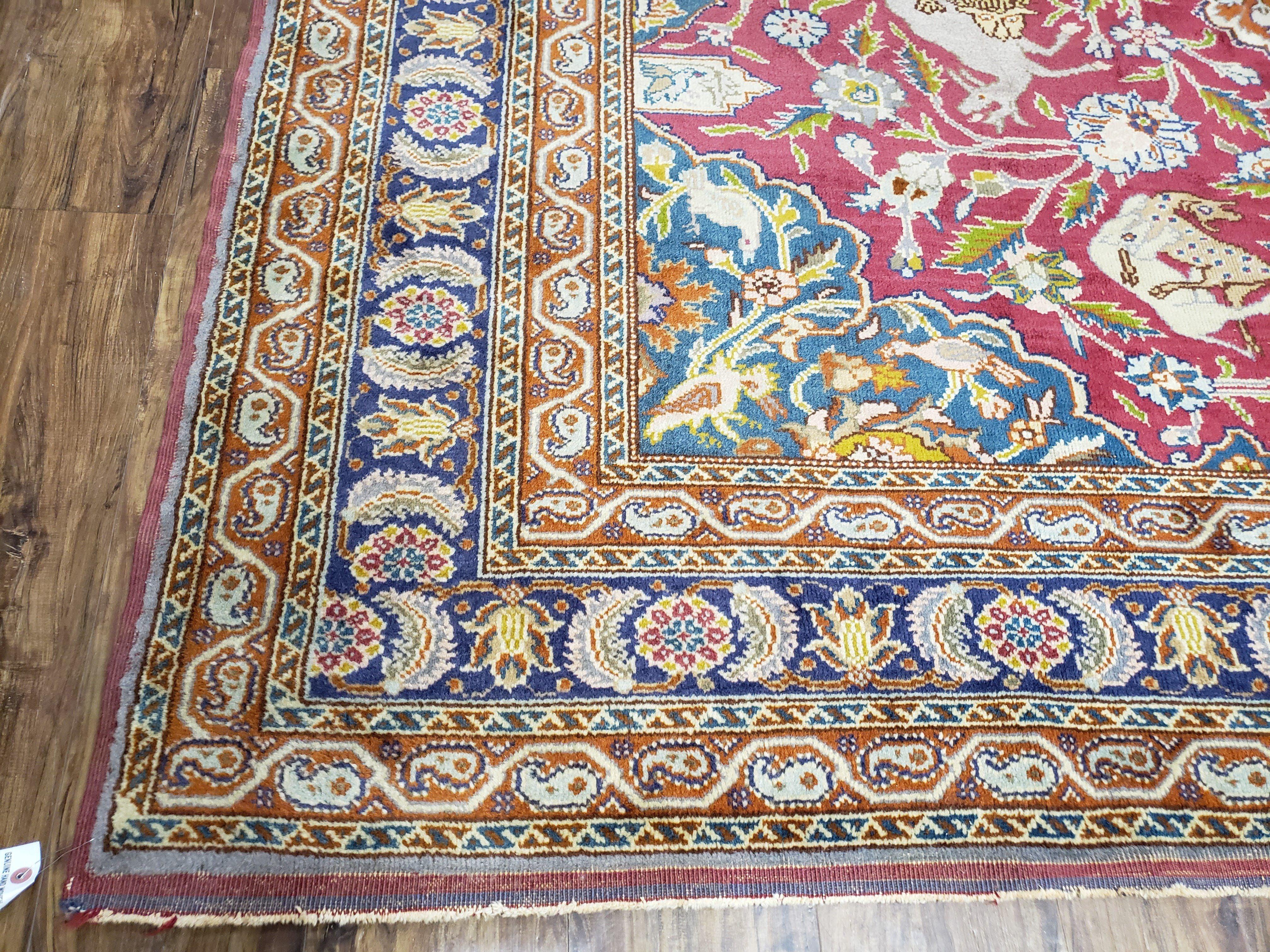Antique Turkish Sivas Area Rug 8x11, Hand-Knotted, Vintage Red Wool Carpet, Gazelles Lions, Boteh Border, 8' x 11' Top Quality Oriental Rug - Image 8