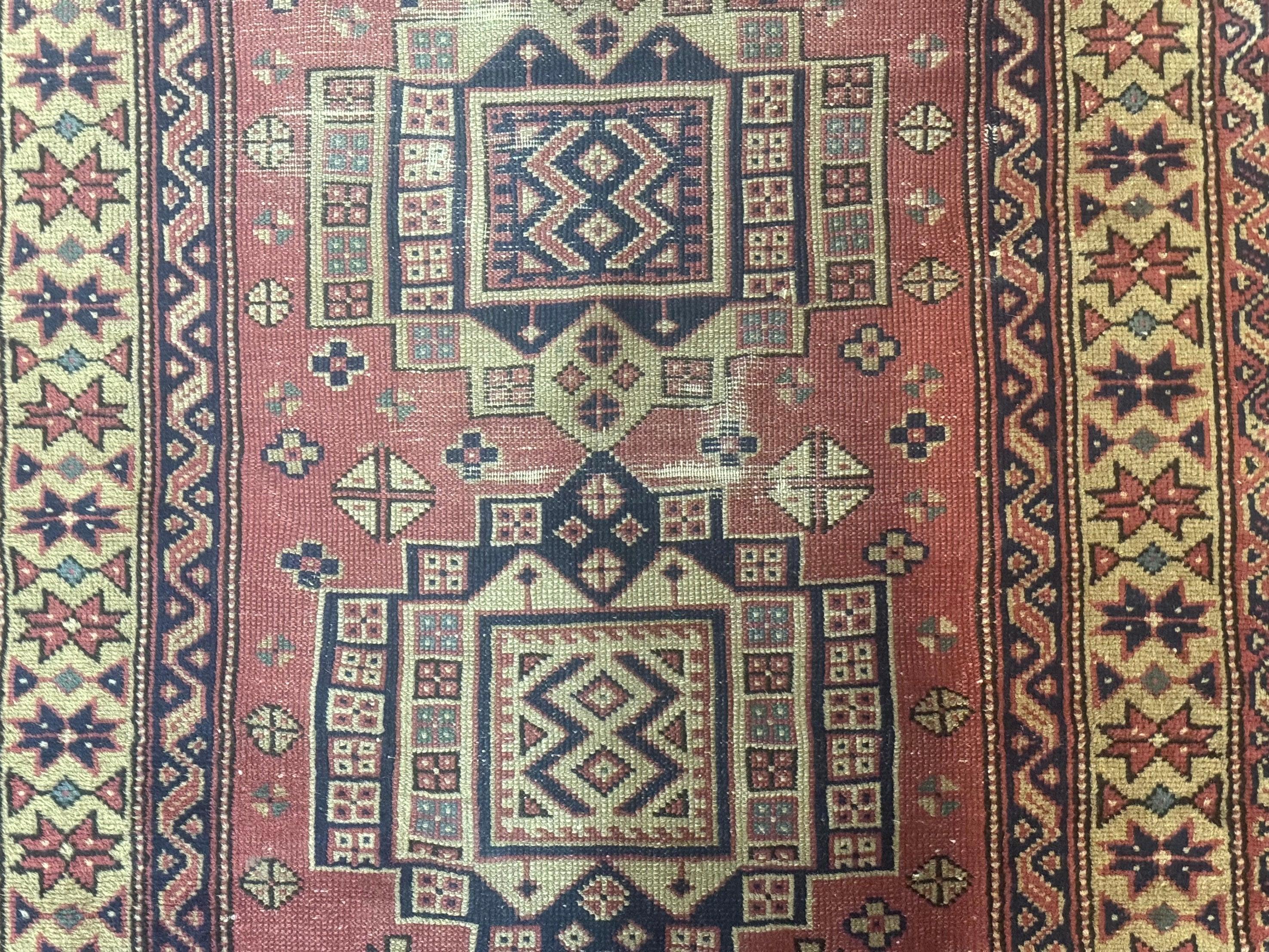 Antique Turkish Sparta Rug 3x6, Geometric Caucasian Kazak Pattern, Handmade - Image 4