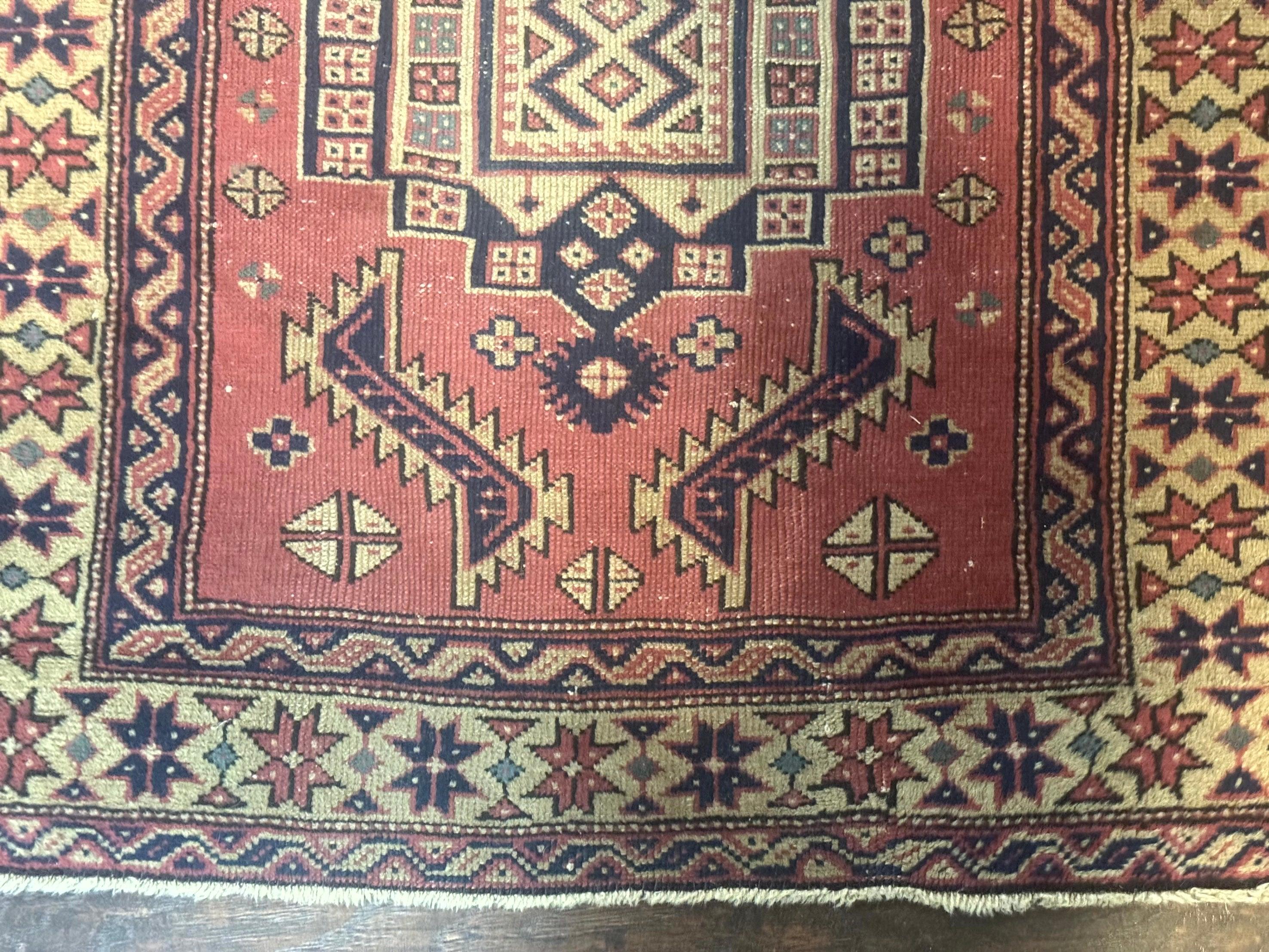 Antique Turkish Sparta Rug 3x6, Geometric Caucasian Kazak Pattern, Handmade - Image 5