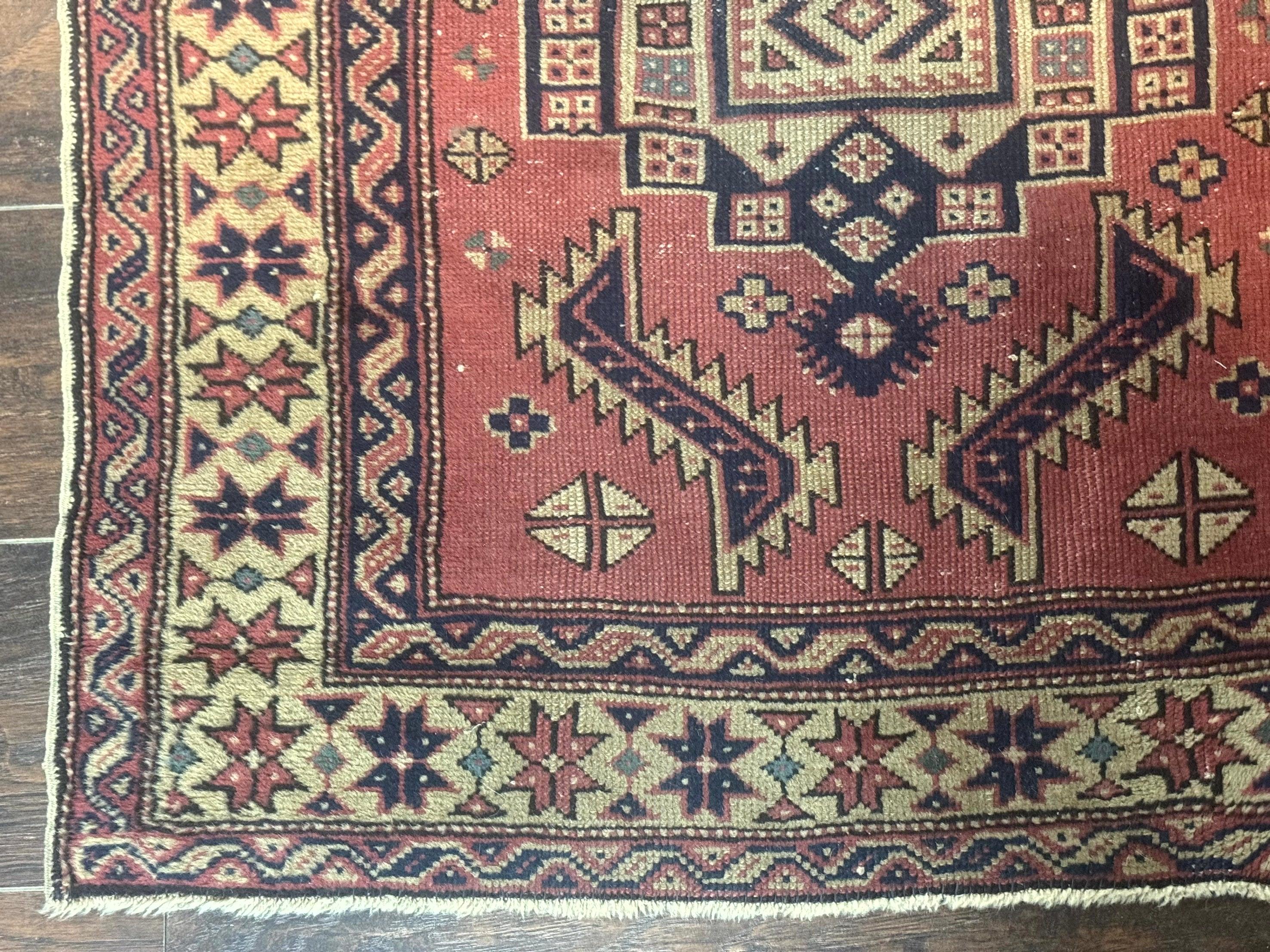 Antique Turkish Sparta Rug 3x6, Geometric Caucasian Kazak Pattern, Handmade - Image 8