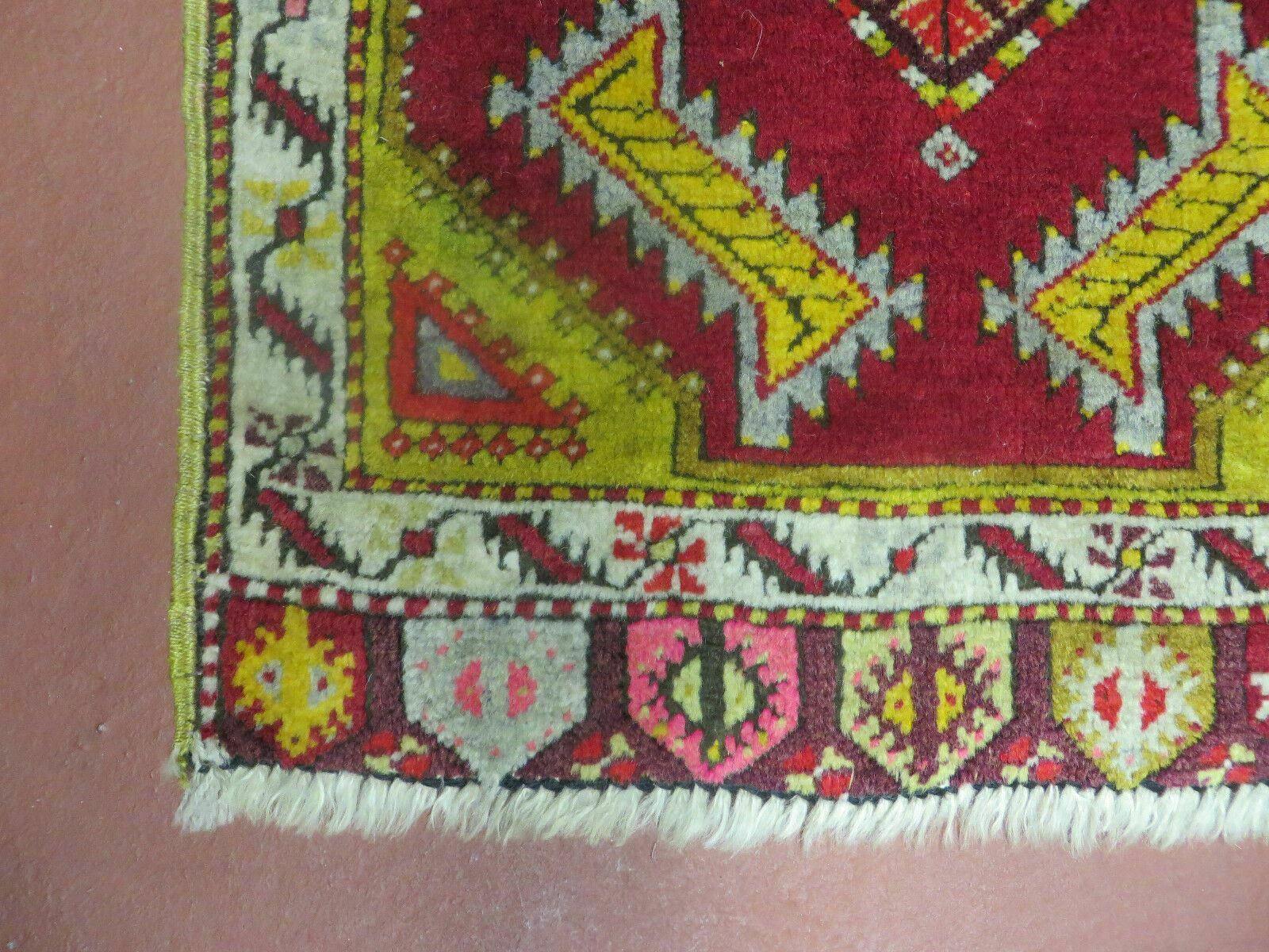Antique Turkish Yastik Rug 2x3, Handmade Wool Oushak Small Oriental Carpet Red - Image 5