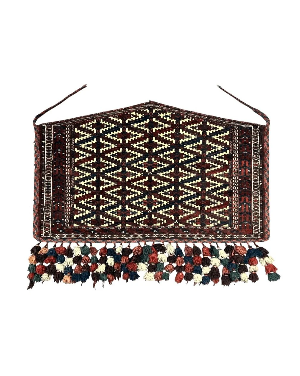 Antique Turkoman Camel Trapping, Turkoman Asmalyk, Red Black Ivory, Handmade, Hand Knotted Tribal Collectible Rug, Rare