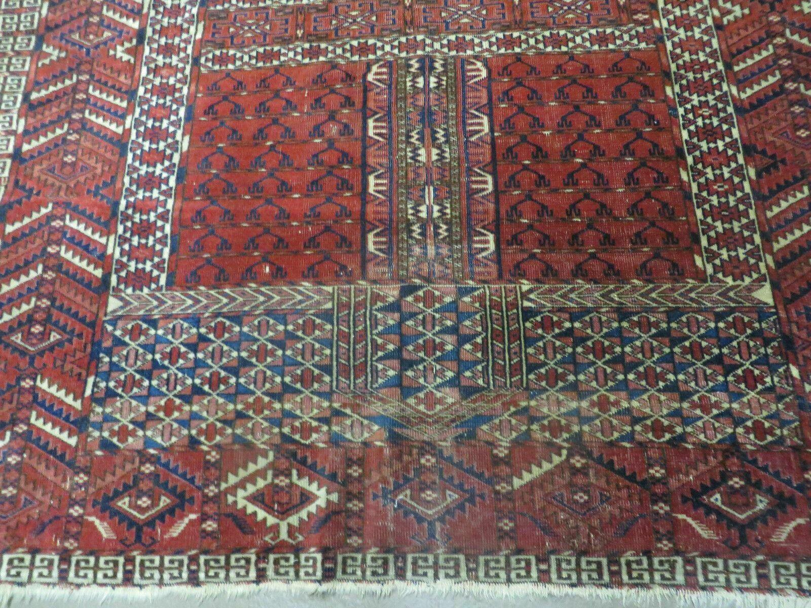 Antique Turkoman Rug 4x5, Ensi Hatchli Tekke Wool Rug - Image 4