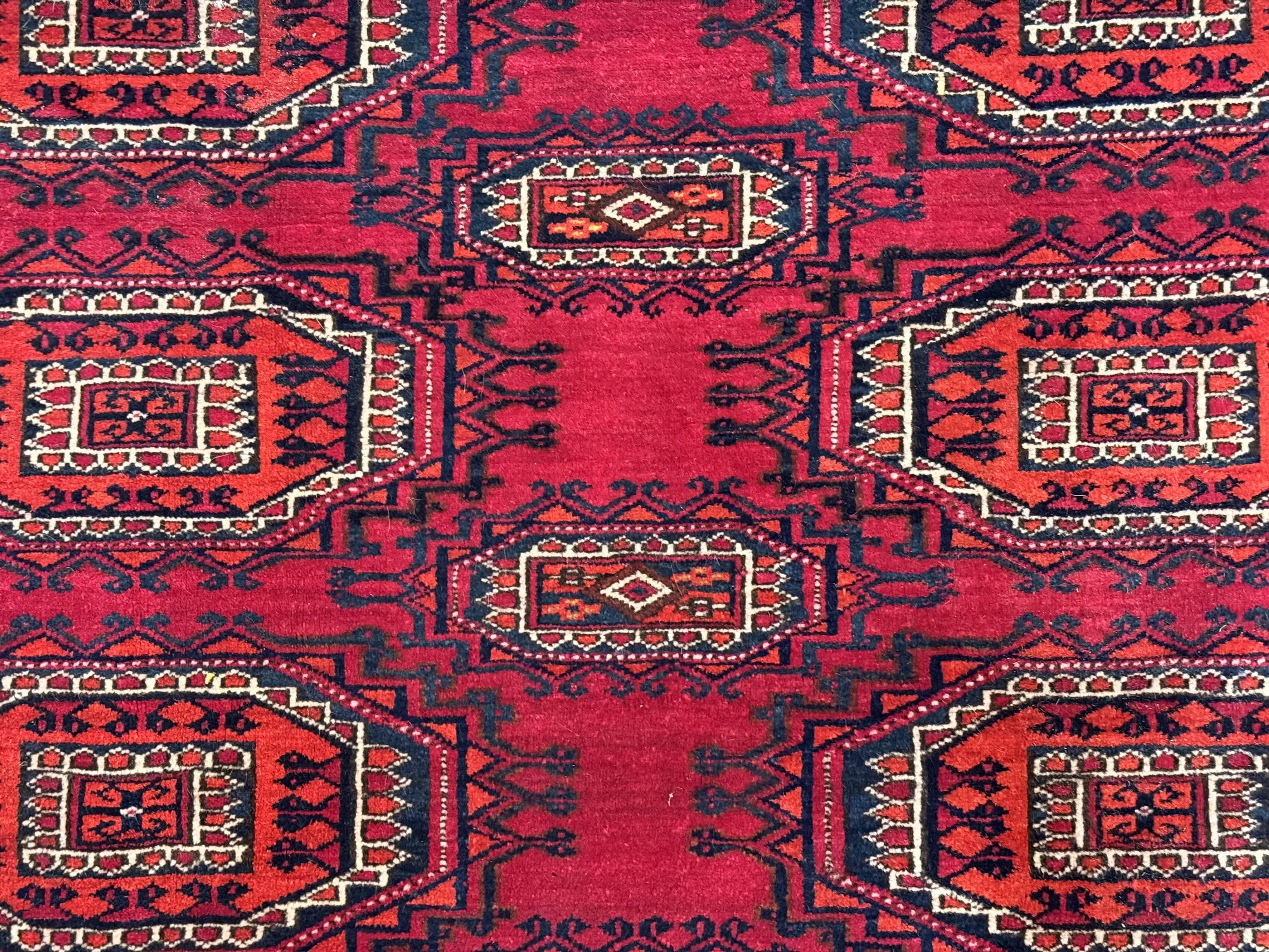 Antique Turkoman Salor Rug, Turkoman Textile, Fine 400 KPSI, Red, Persian Tribal Rug - Image 4