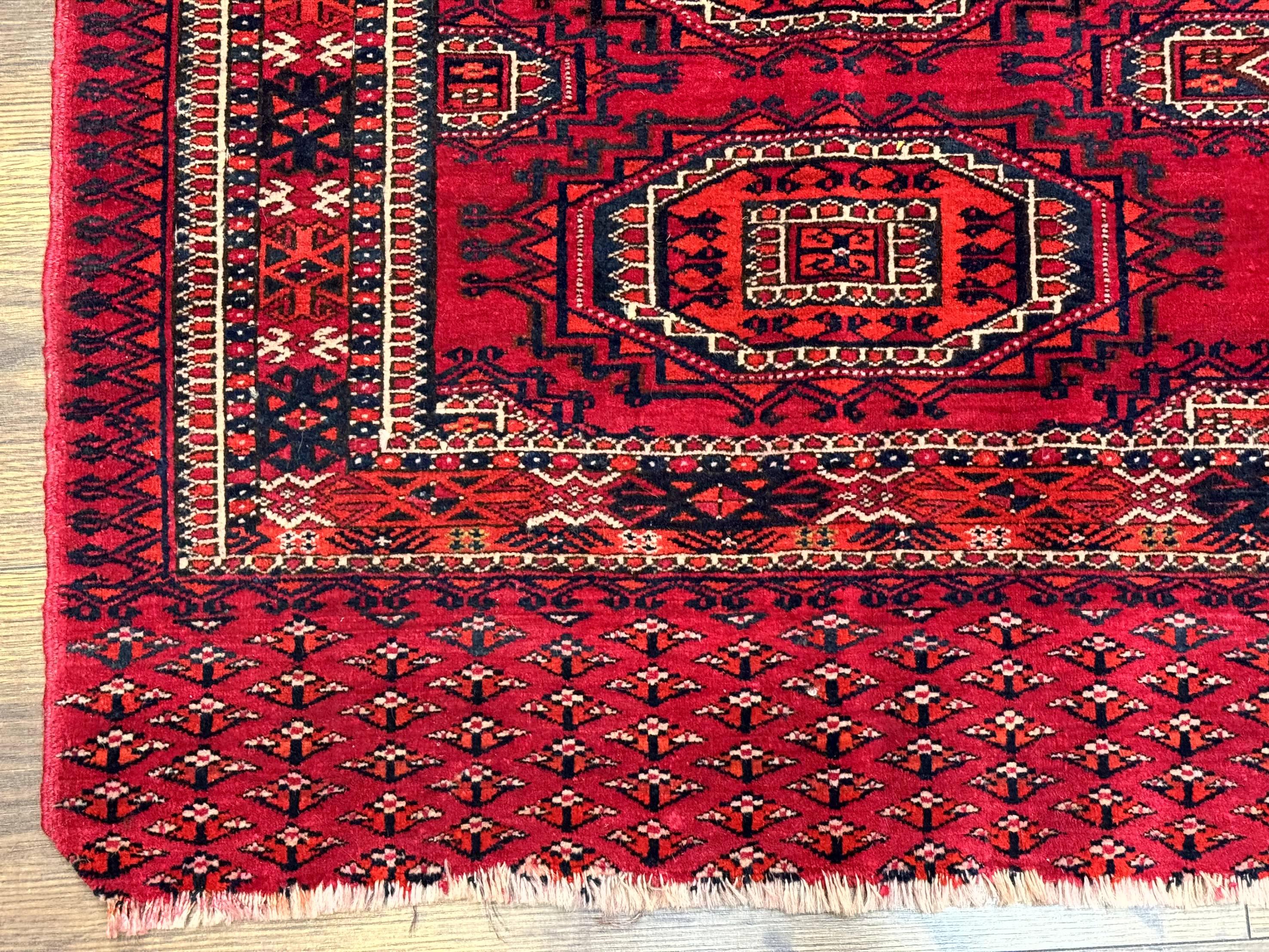 Antique Turkoman Salor Rug, Turkoman Textile, Fine 400 KPSI, Red, Persian Tribal Rug - Image 8