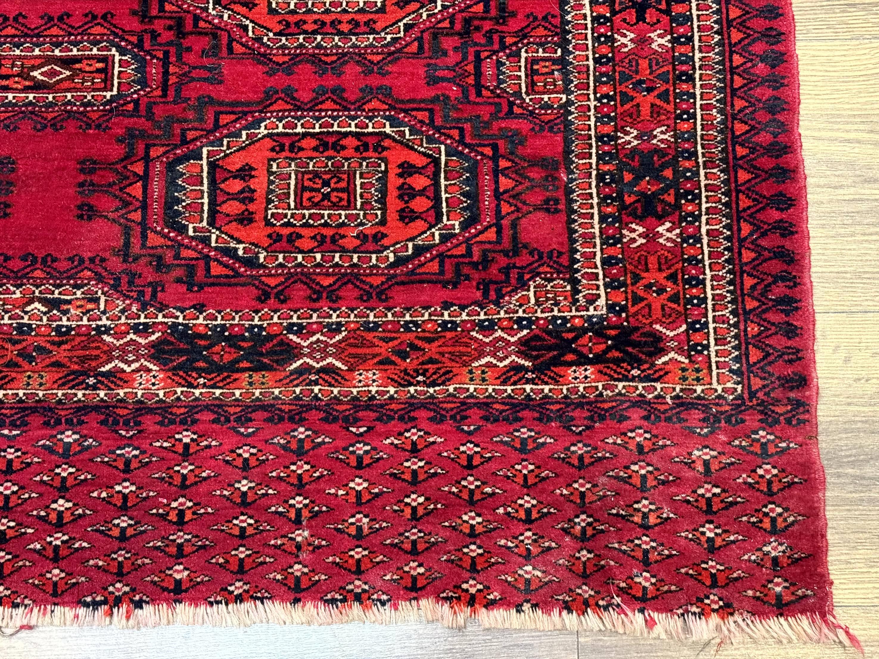 Antique Turkoman Salor Rug, Turkoman Textile, Fine 400 KPSI, Red, Persian Tribal Rug - Image 9