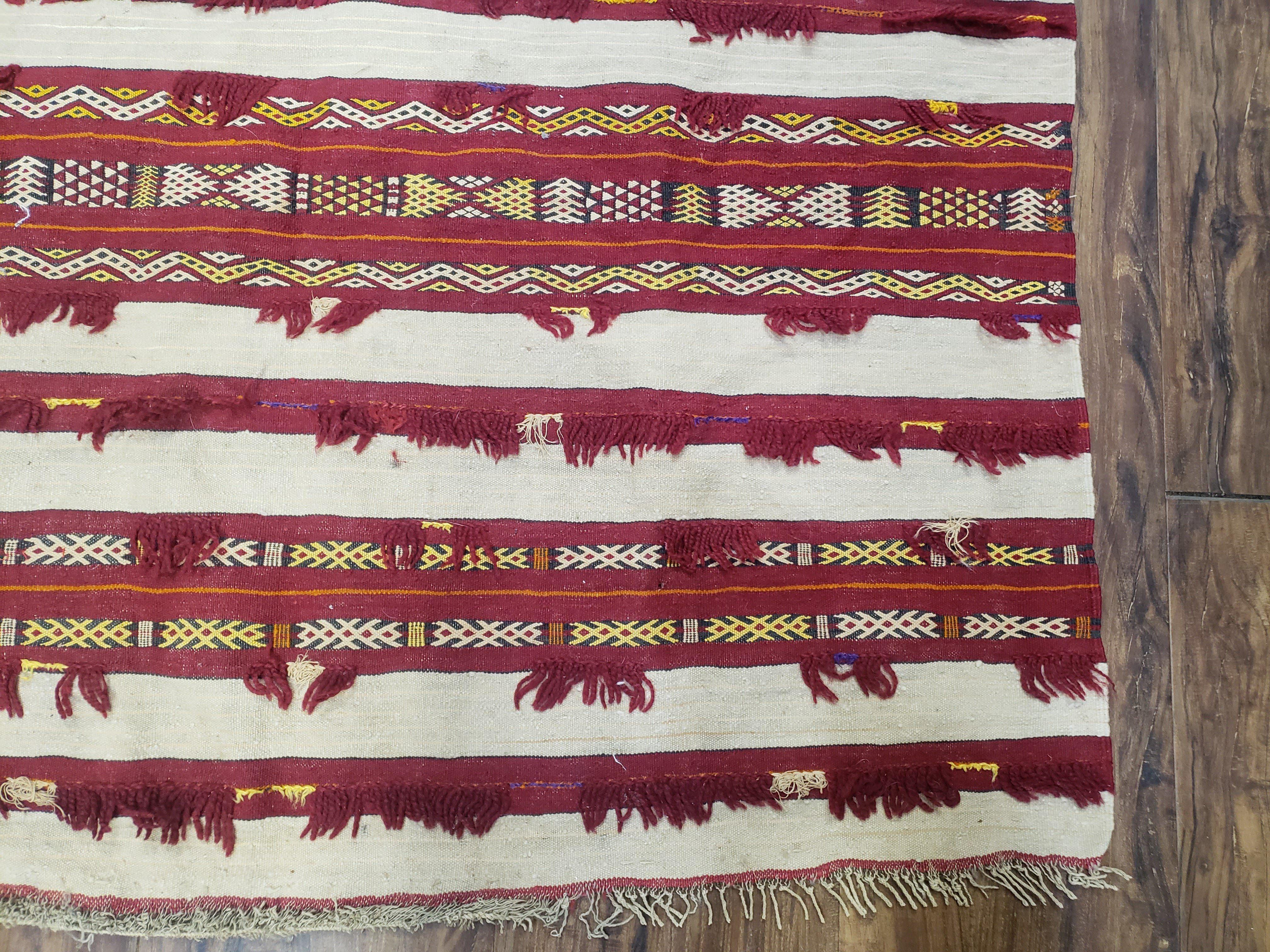 Antique Turkoman Yamud Rug 3x5 ft, 1920s Turkmen Sofreh Table Cover, Bohemian Rug, Tribal Collectible, Striped Rug, Handmade Ivory and Red - Image 9
