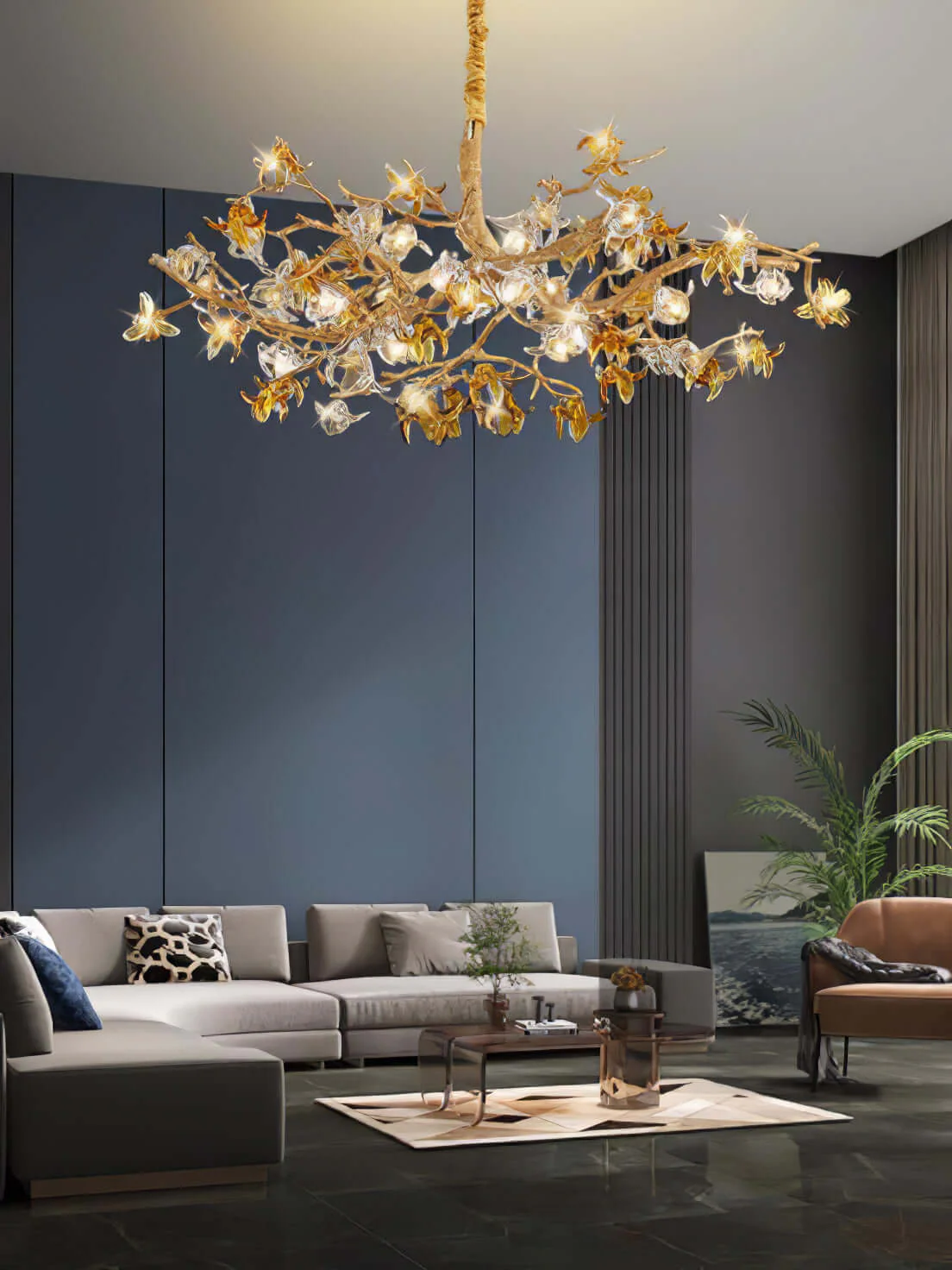 Aosta Brass Glass Flower Chandelier - Image 9