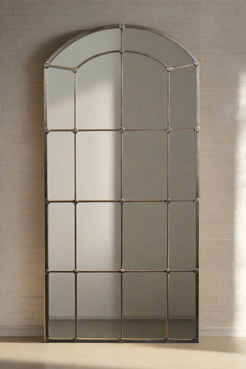 Arched Industrial Grid Wall Mirror - Image 4