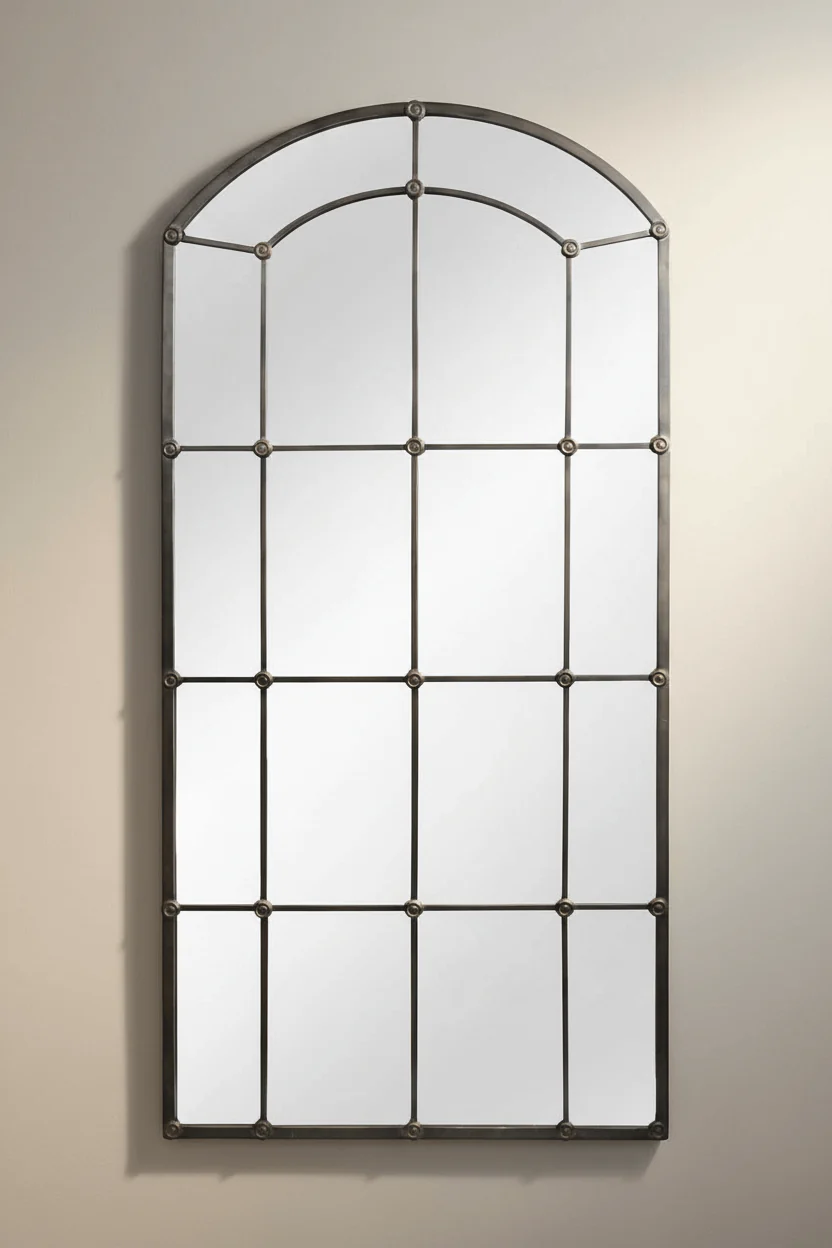 Arched Industrial Grid Wall Mirror - Image 7
