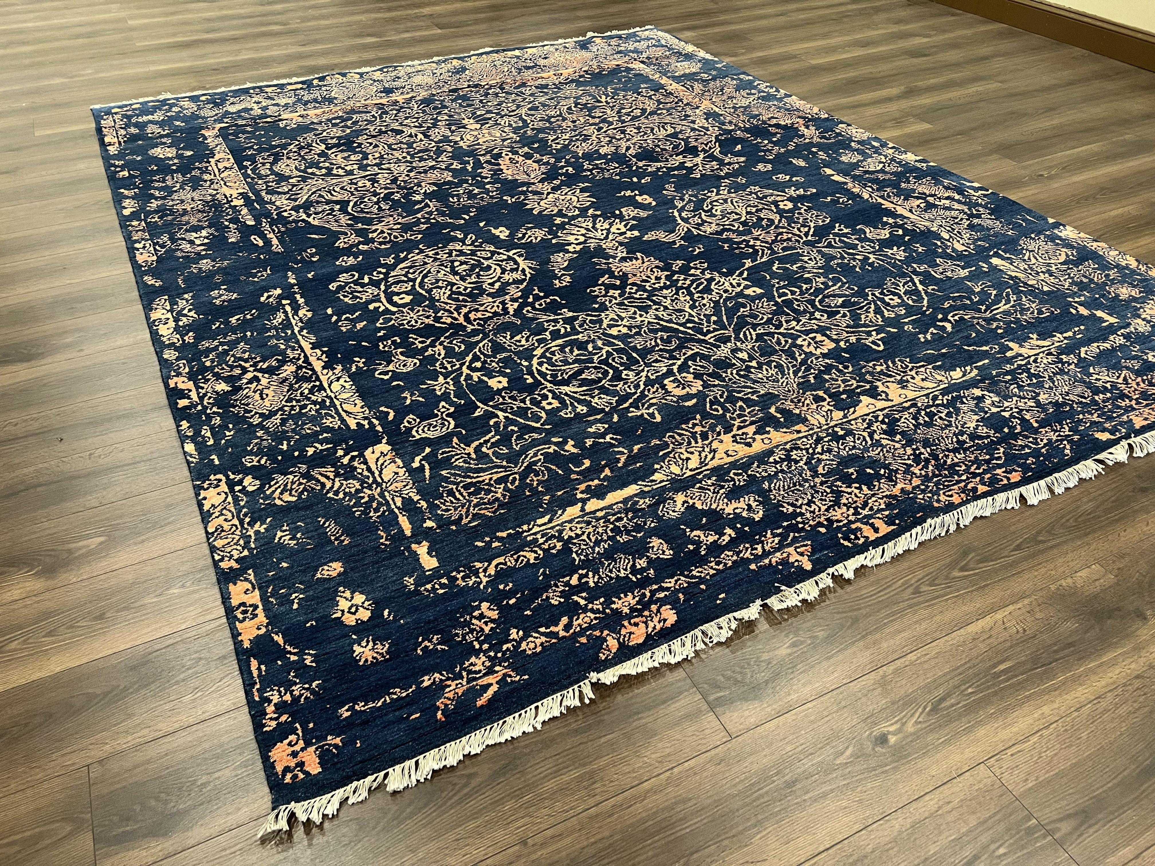 Area Rug 8x10 High Quality Handmade Oriental Carpet, Modern Contemporary Rug, Rug for Living Room, Wool Rug, Blue and Gold, Pakistani Rug - Image 11